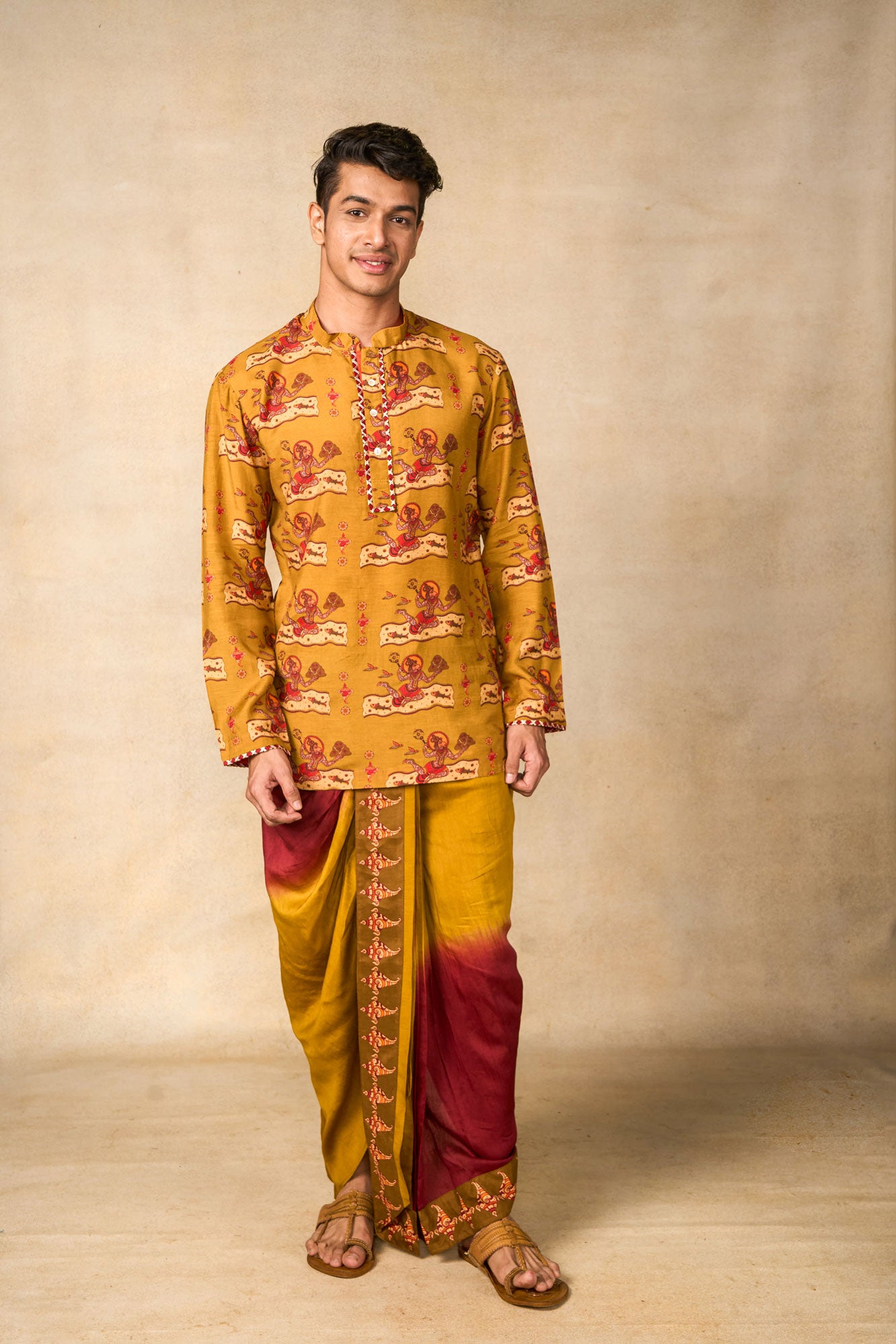 Vajraang dhoti + kurta oilve set (set of 2)