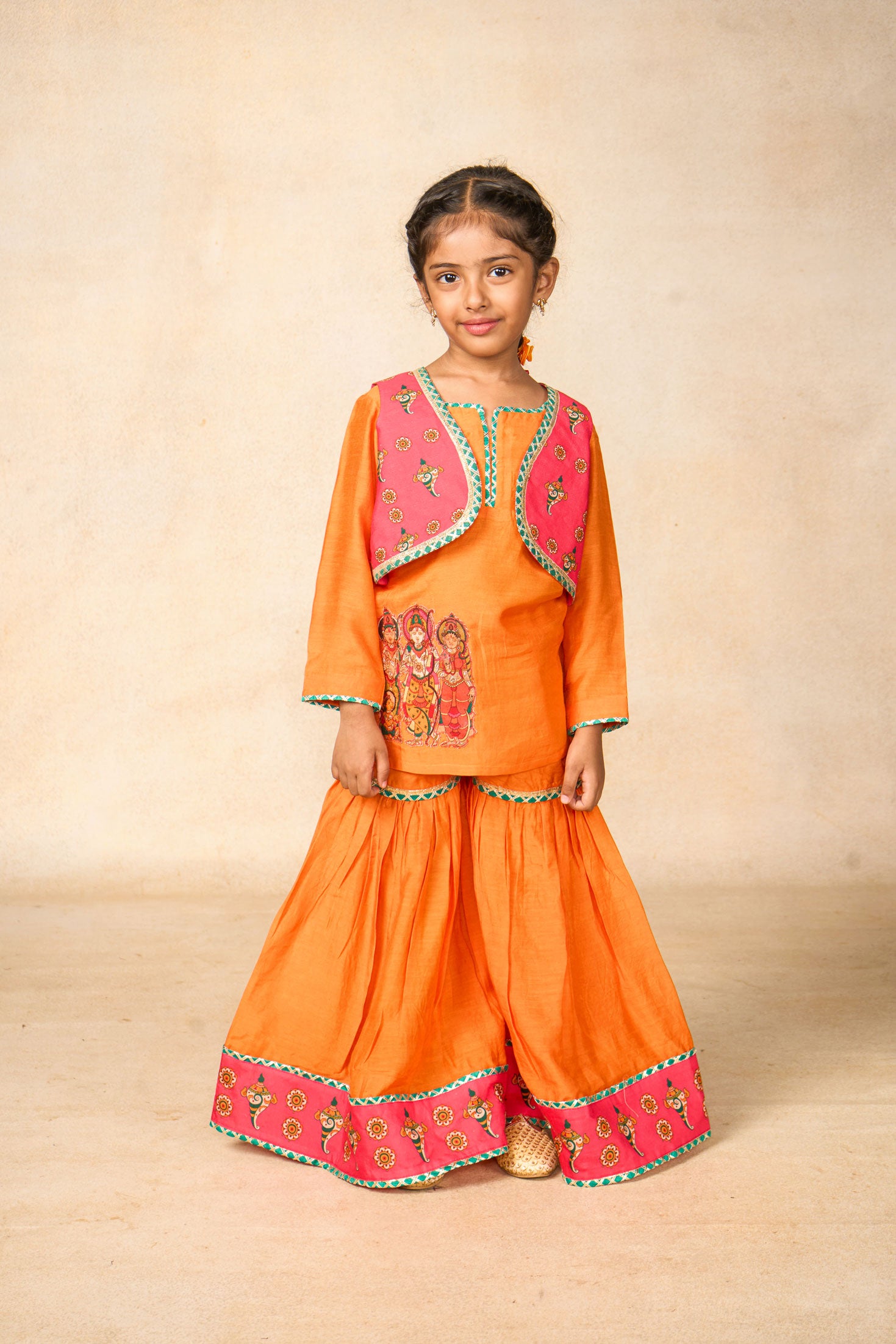 Ram Van mango kurta + Sharara +jacket set (set of 3)