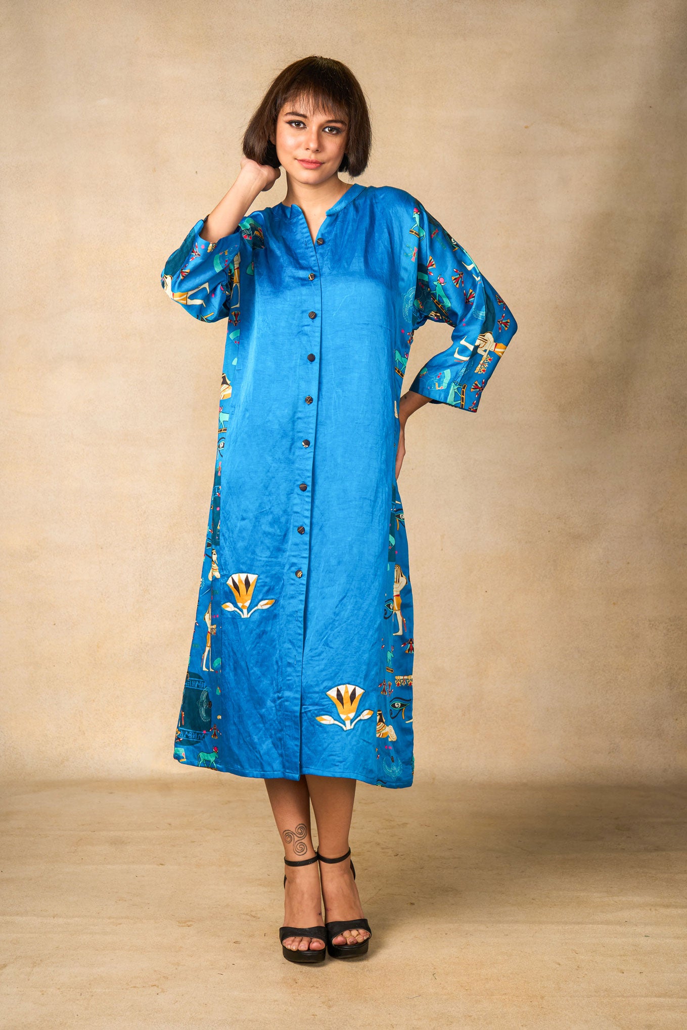 Pharoah appliqué shirt dress- blue