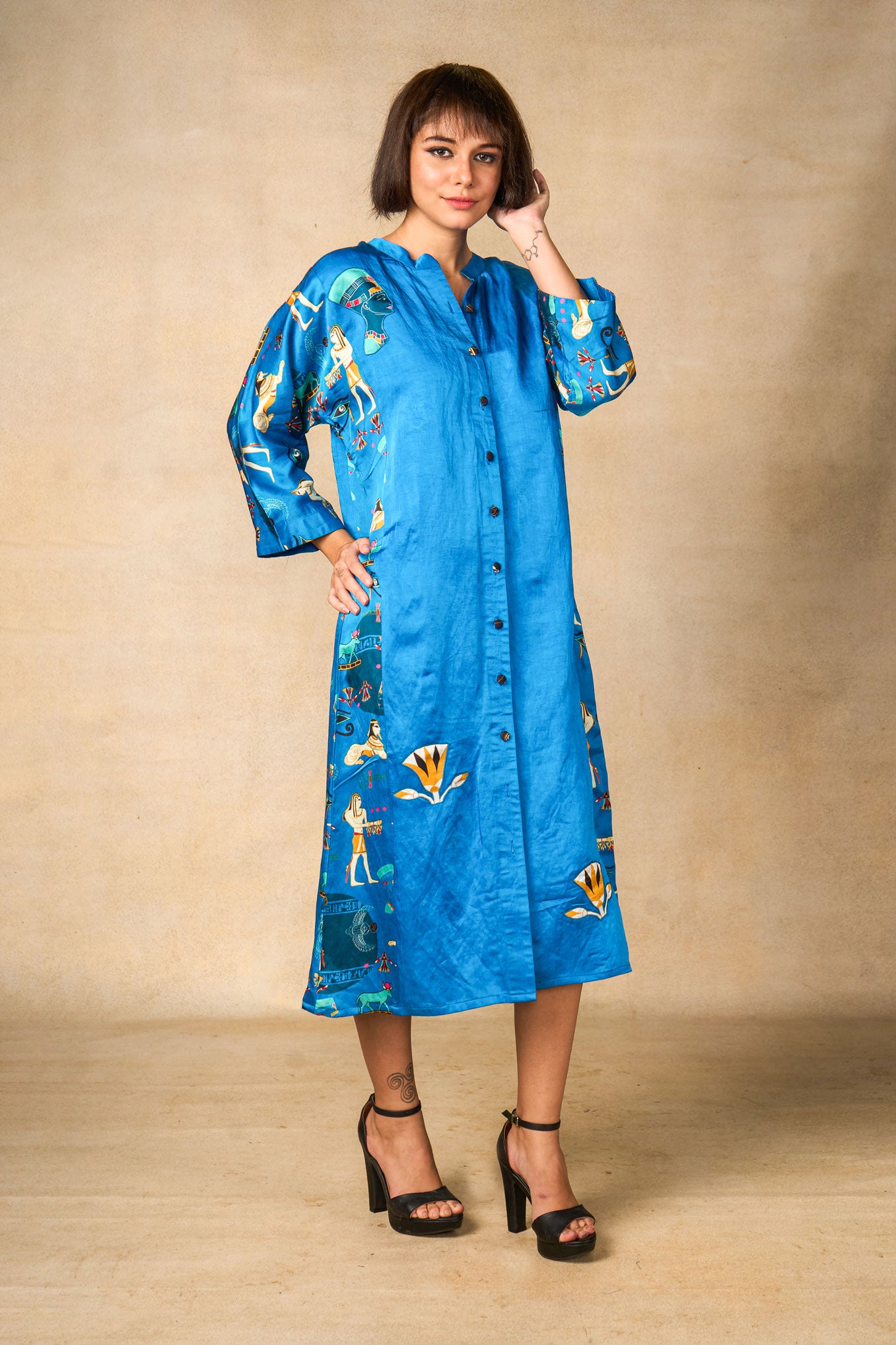 Pharoah appliqué shirt dress- blue