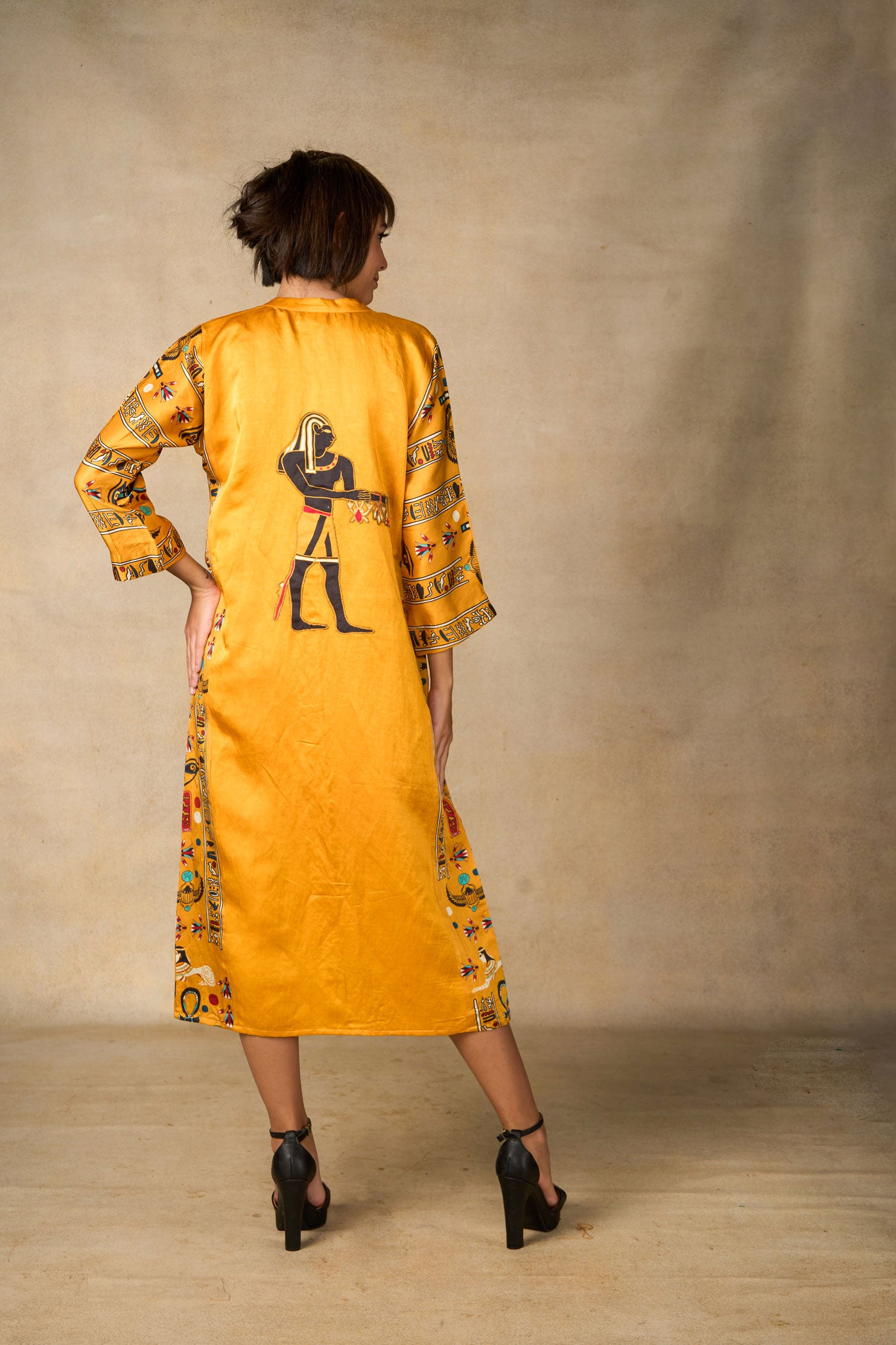 Pharoah appliqué shirt dress- yellow