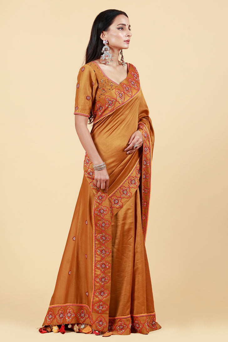 LAHARI OLIVE-GOLD HAND EMBROIDERED SAREE