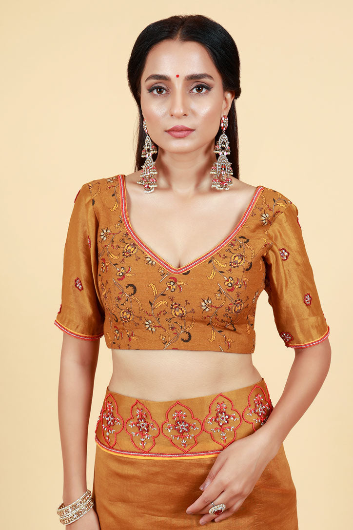 LAHARI OLIVE-GOLD HAND EMBROIDERED SAREE