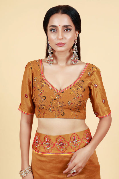 LAHARI OLIVE-GOLD HAND EMBROIDERED SAREE