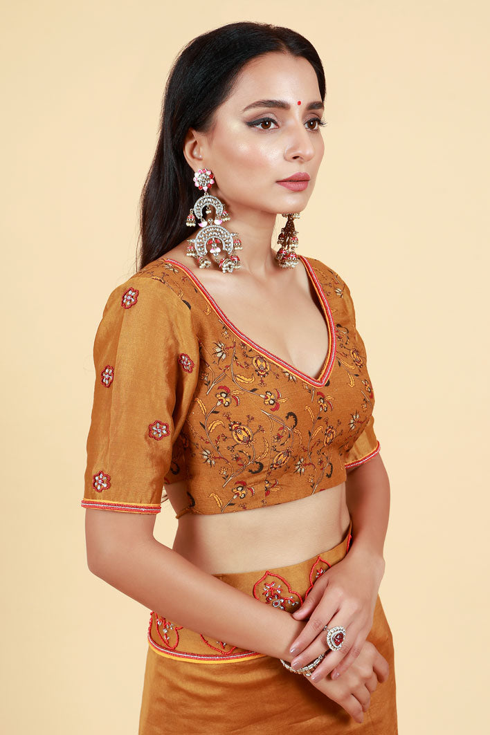 LAHARI OLIVE-GOLD HAND EMBROIDERED SAREE