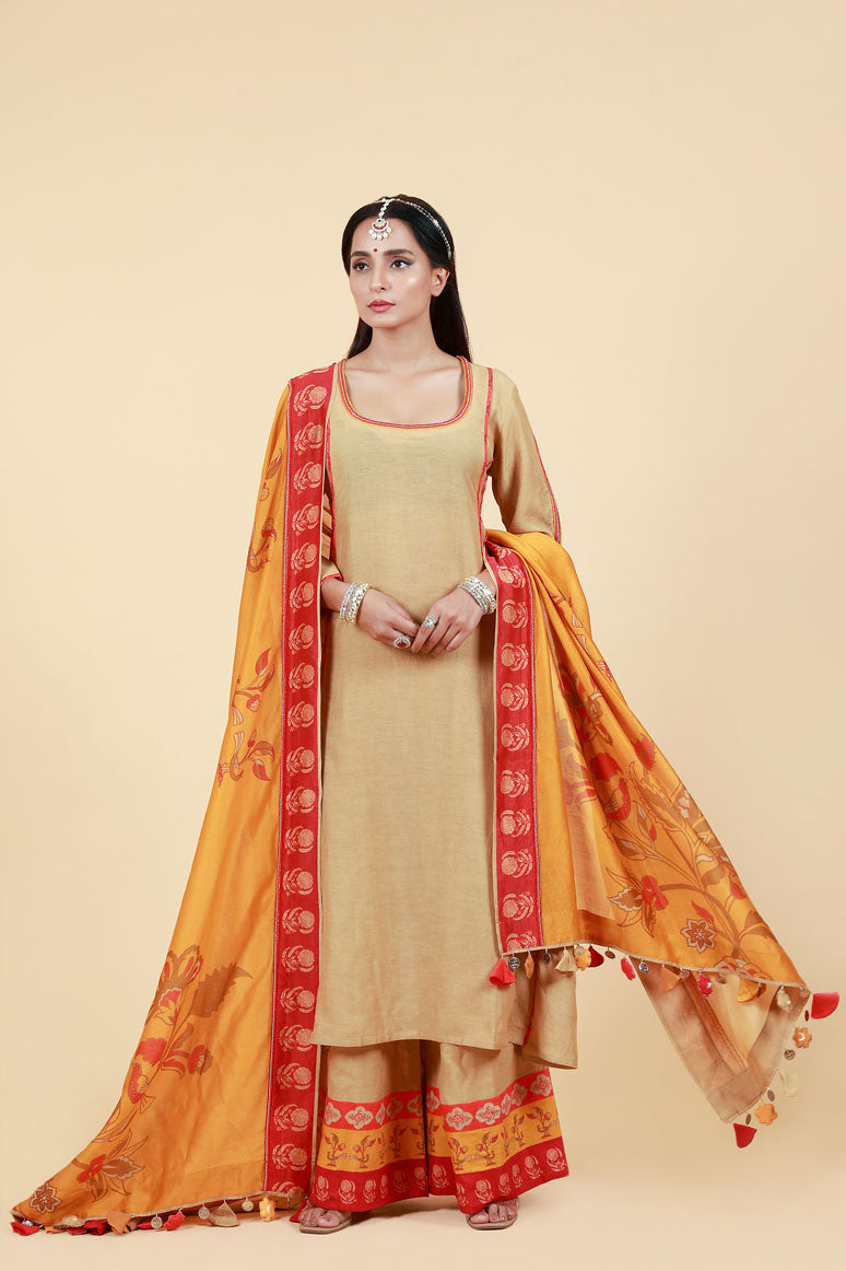 RASALA BEIGE KURTA PALAZZO SET ( set of 2 )