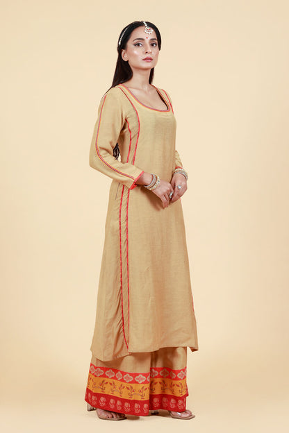 RASALA BEIGE KURTA PALAZZO + DUPATTA SET