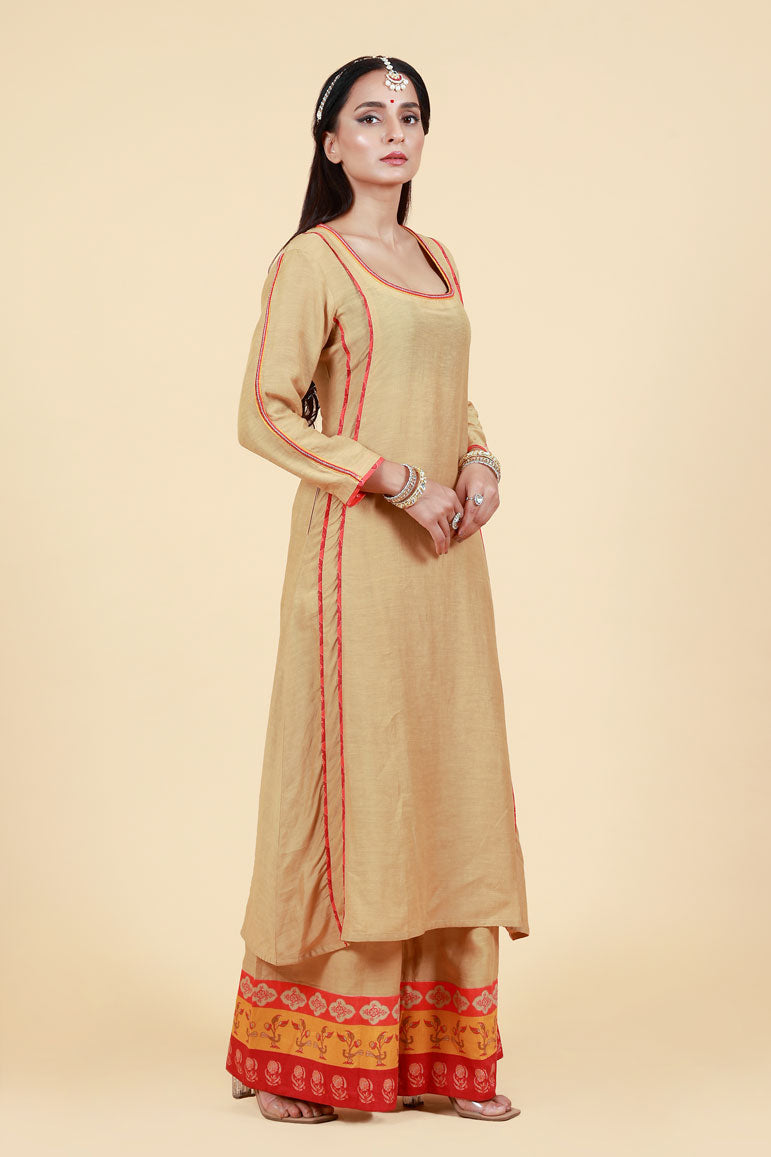 RASALA BEIGE KURTA PALAZZO SET ( set of 2 )
