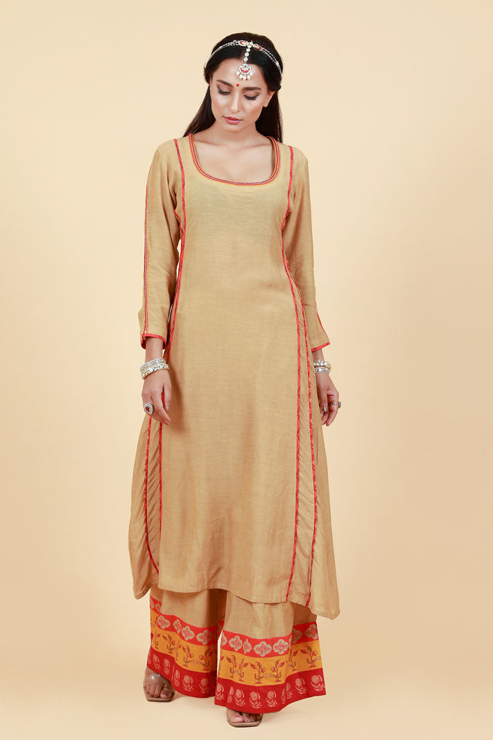 RASALA BEIGE KURTA PALAZZO SET ( set of 2 )