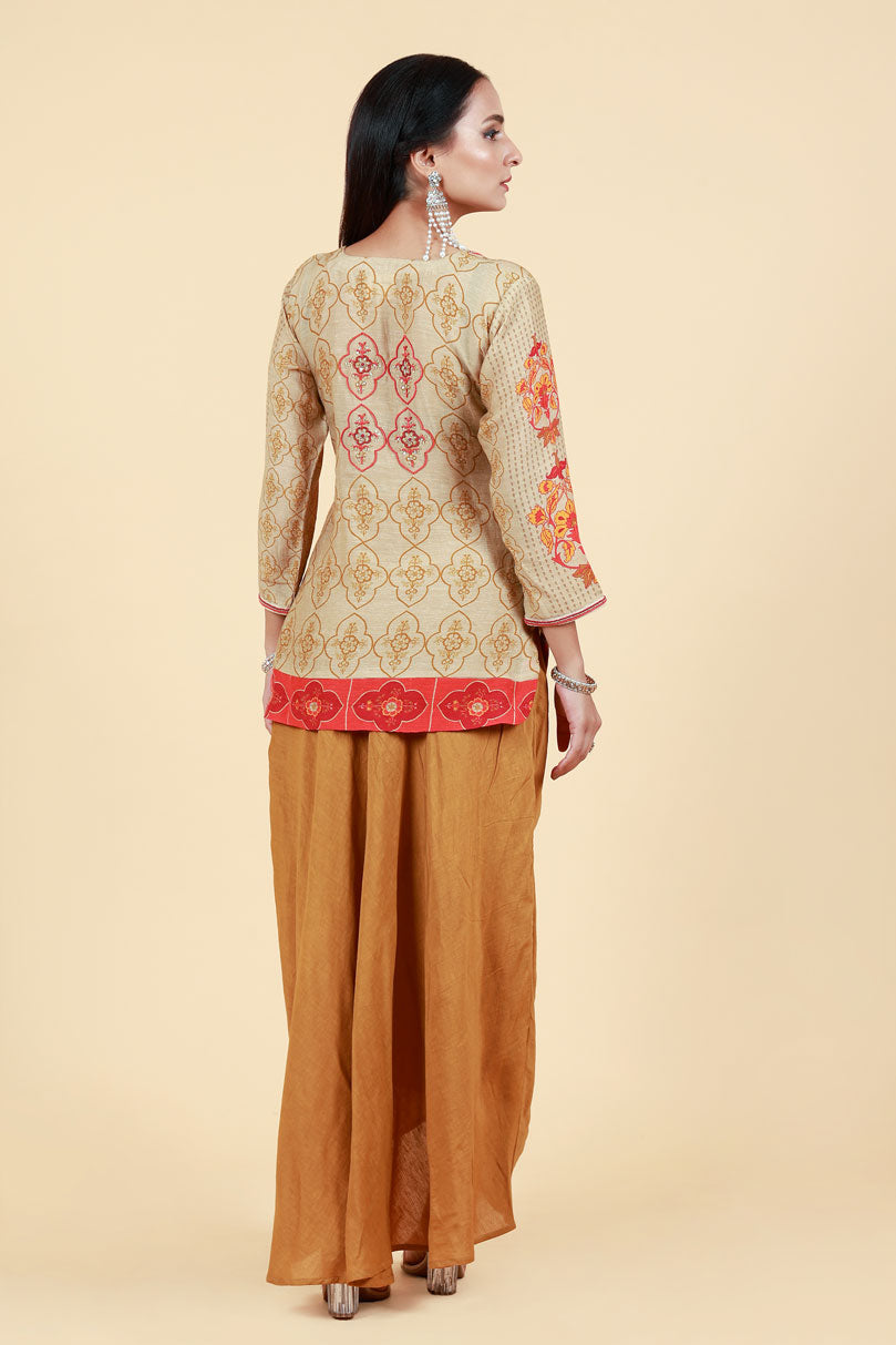 NAVIKA BEIGE GOLD DHOTI SKIRT+ KURTA SET