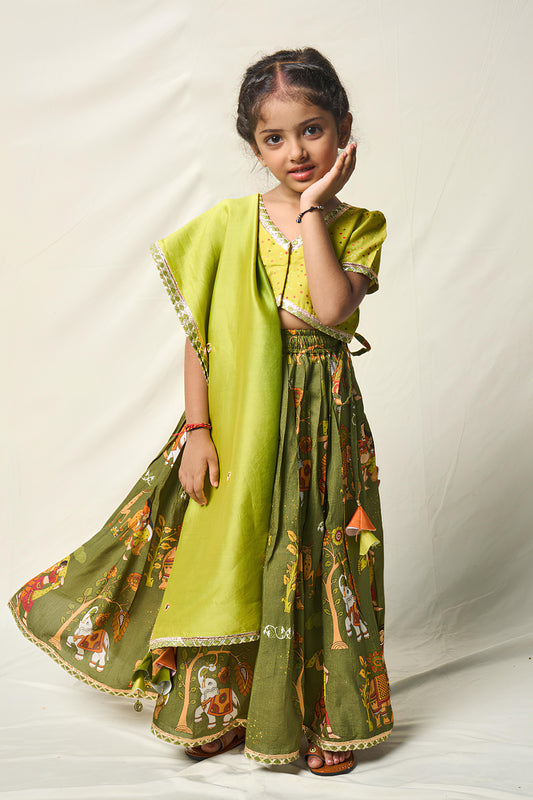 MEGHA NRITYA GREEN LEHENGA SET (set of 3)