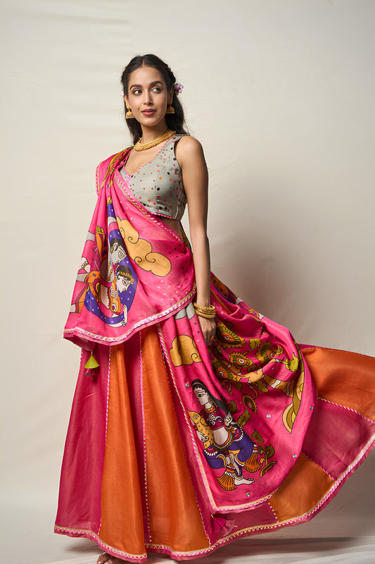 KĀNTARA PINK LEHENGA SET(SET OF 3)