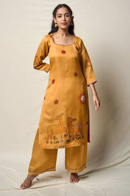 VANA MRIGA YELLOW KURTA + PALAZZO + DUPATTA SET (SET OF 3)