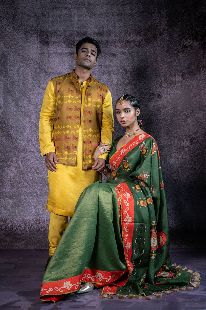 MANAGLMURTI HARĀ METALLIC SAREE