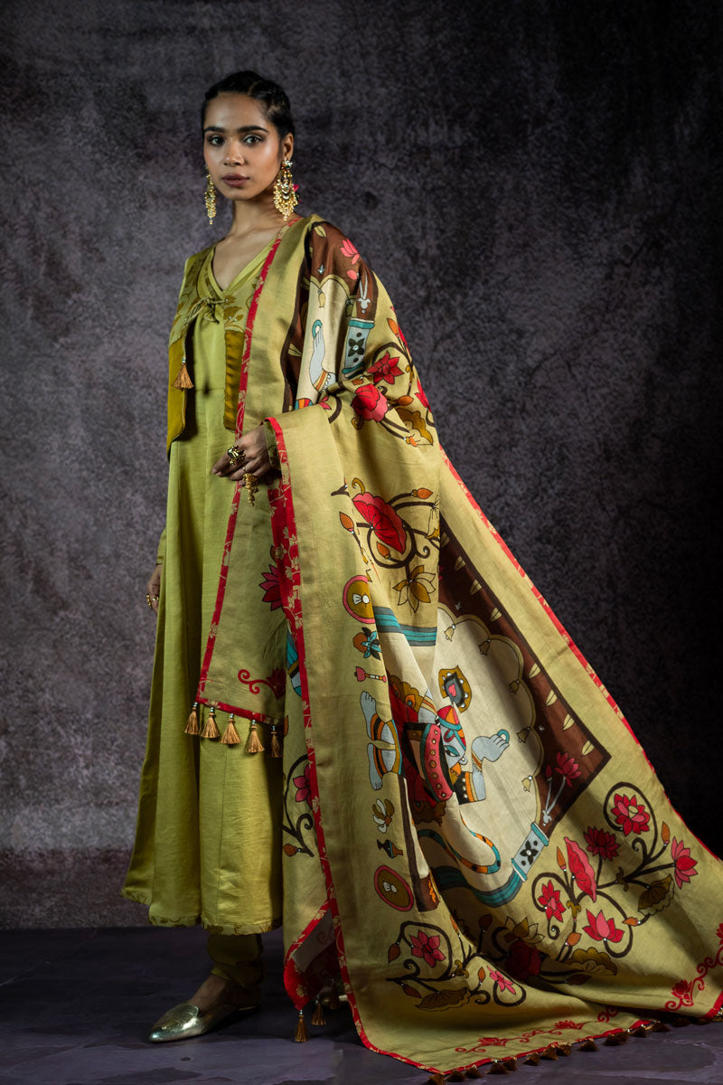 BHAKT ANGARKHA METALLIC PISTA SET WITH DUPATTA  ( SET OF 3 )