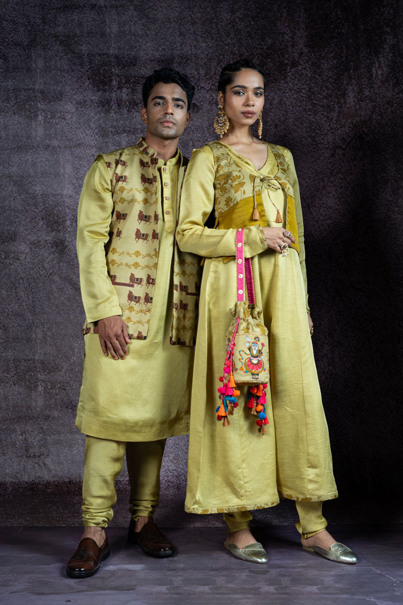 BHAKT ANGARKHA METALLIC PISTA SET WITH JACKET  ( SET OF 3 )