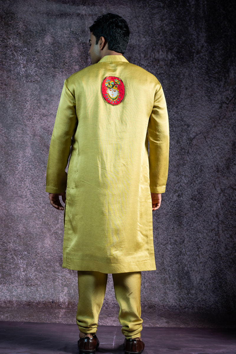 PISTA METALLIC SET OF 3 ( KURTA + CHURIDAR + JACKET )