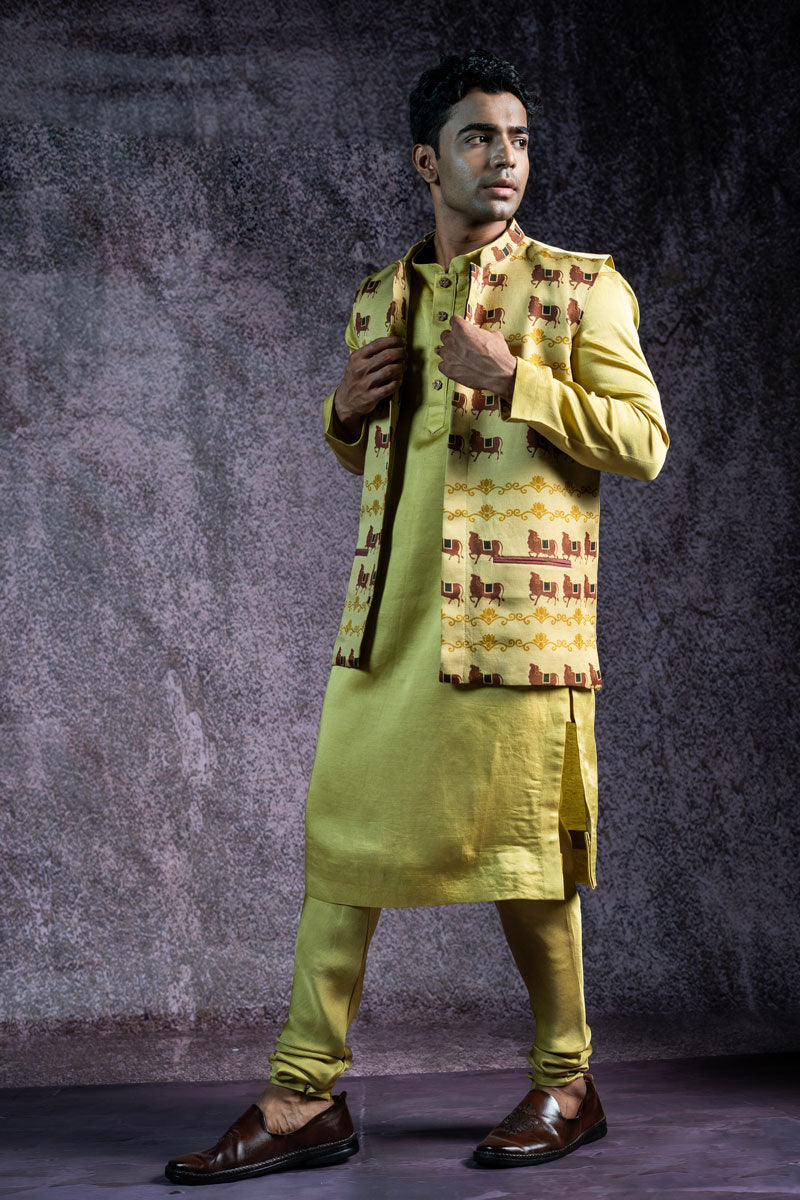 PISTA METALLIC SET OF 3 ( KURTA + CHURIDAR + JACKET )