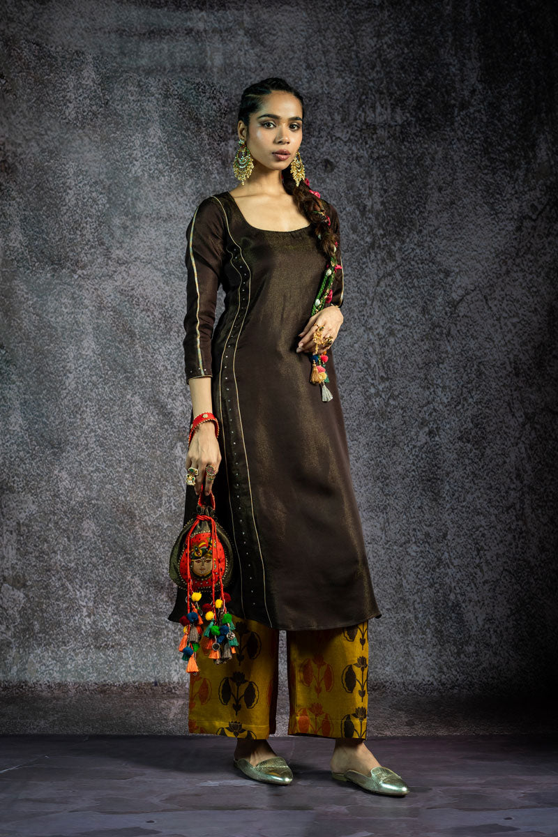 KUNDAN MAATI  METALLIC SET OF 3 - KURTA +PALAZZO + DUPATTA