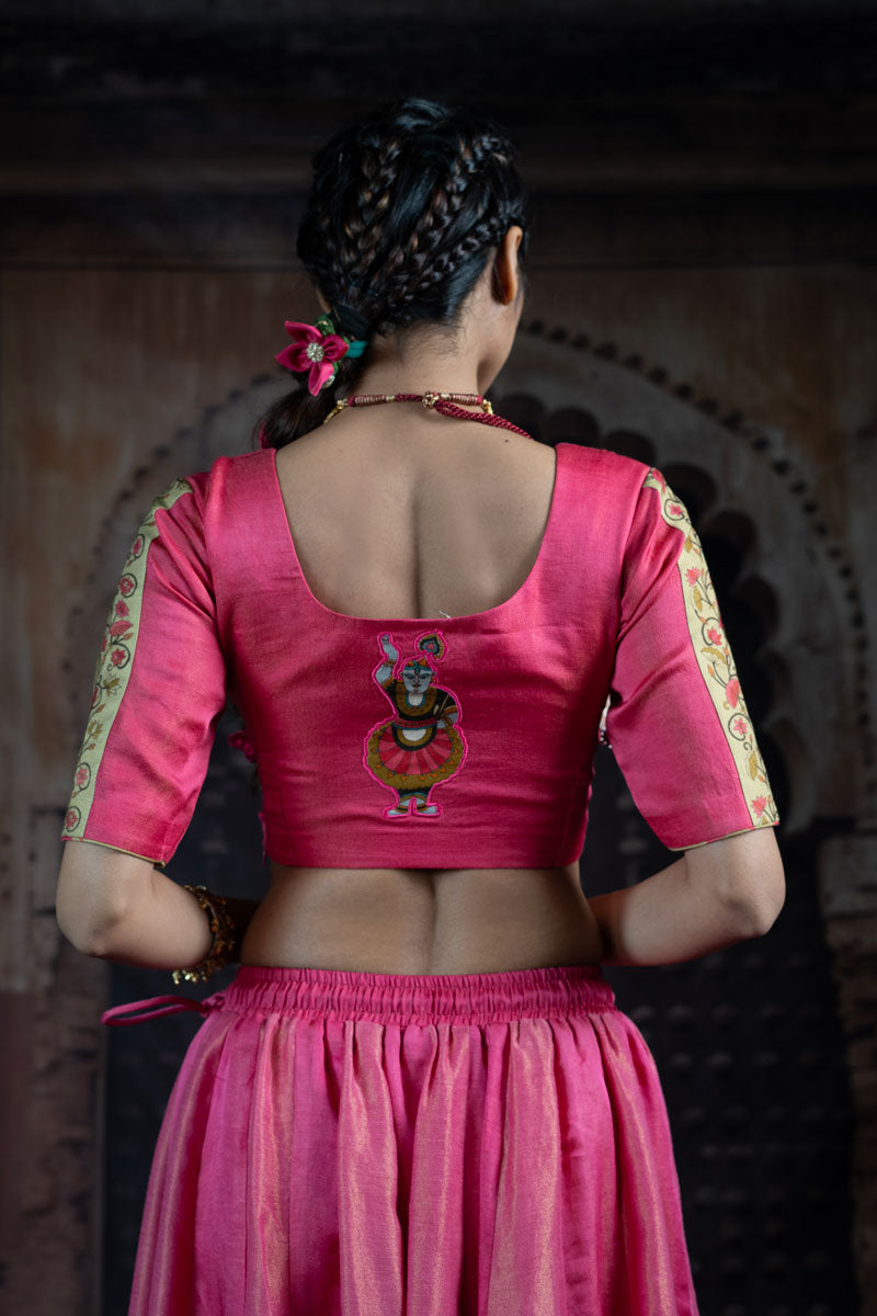 SHRINTAHJI DARBAR CHNADERI GULABI LEHENGA SET ( SET OF 3 )