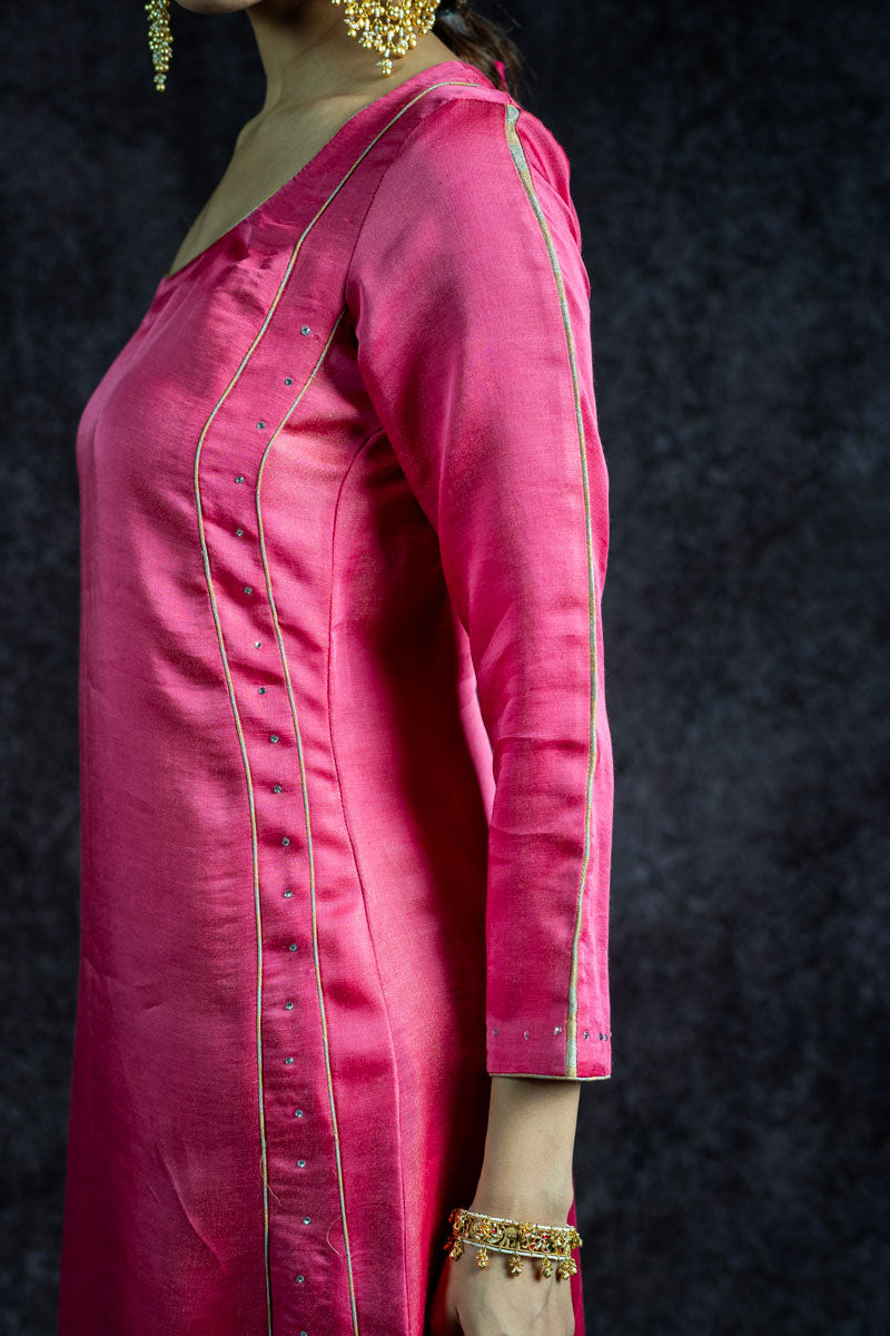 KUNDAN GULABI METALLIC SET OF 3 - KURTA + PALAZZO + DUPATTA