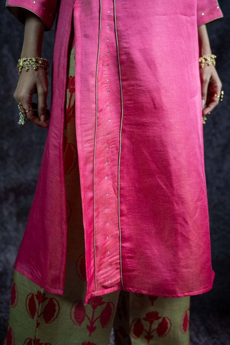 KUNDAN GULABI METALLIC SET OF 3 - KURTA + PALAZZO + DUPATTA