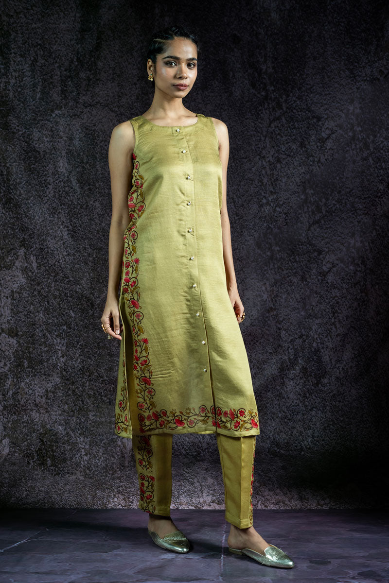 KAMAL LEELA METALLIC PISTA KURTA+PANT (SET OF 2)