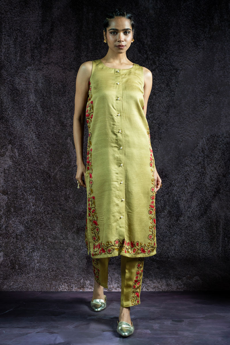 KAMAL LEELA METALLIC PISTA KURTA+PANT (SET OF 2)