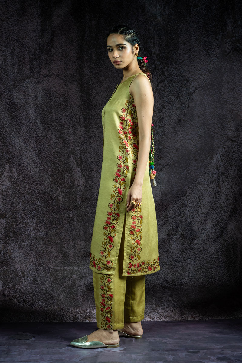 KAMAL LEELA METALLIC PISTA KURTA+PANT (SET OF 2)