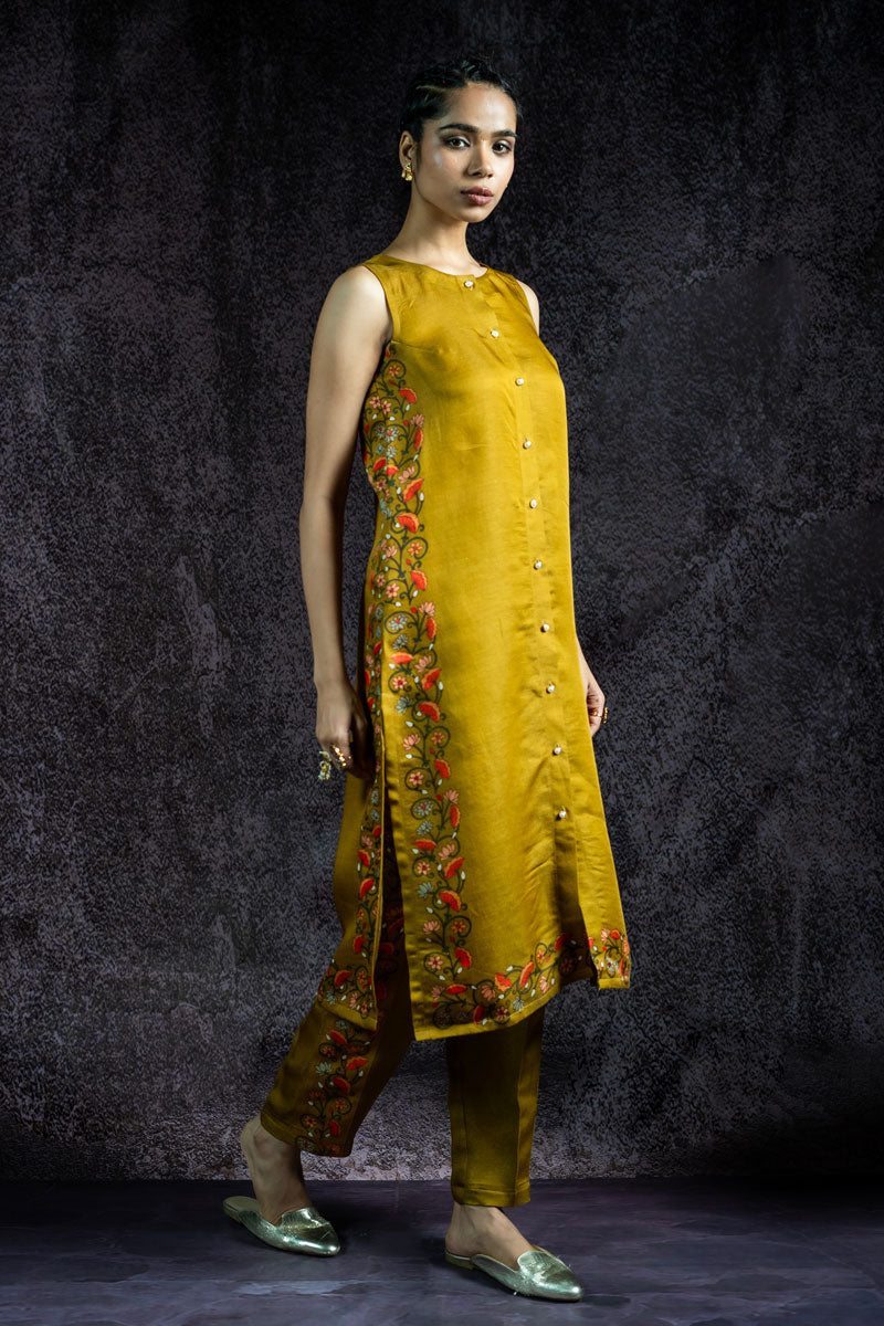 KAMAL LEELA METALLIC OLIVE KURTA + PANT (SET OF 2)