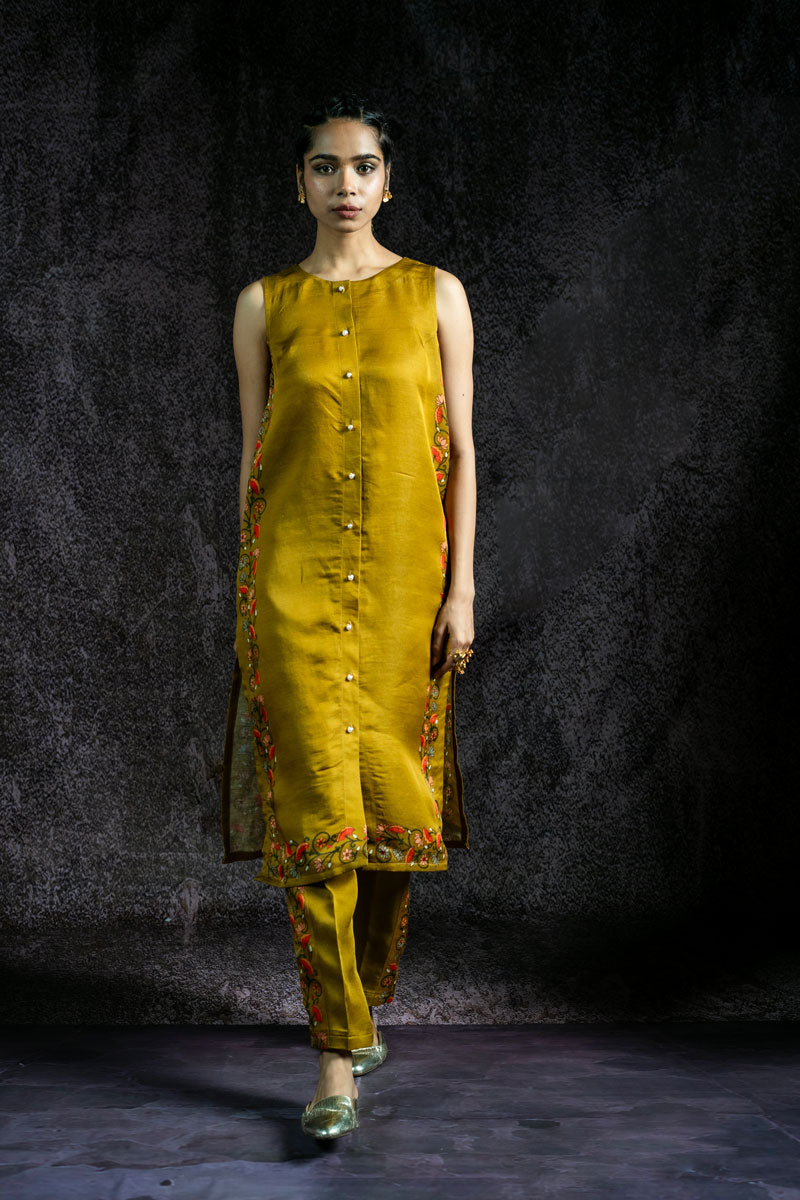 KAMAL LEELA METALLIC OLIVE KURTA + PANT (SET OF 2)