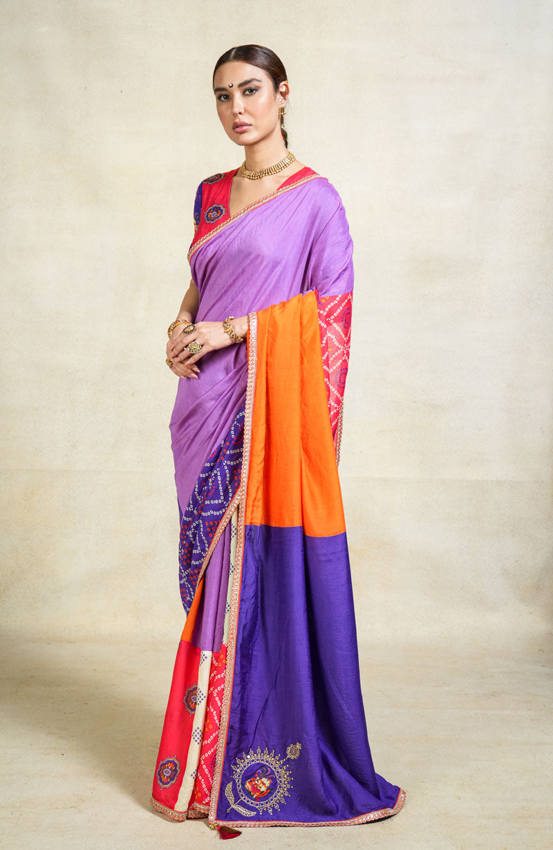 MITHU-GAJANAN PURPLE PATCHWORK SAREE