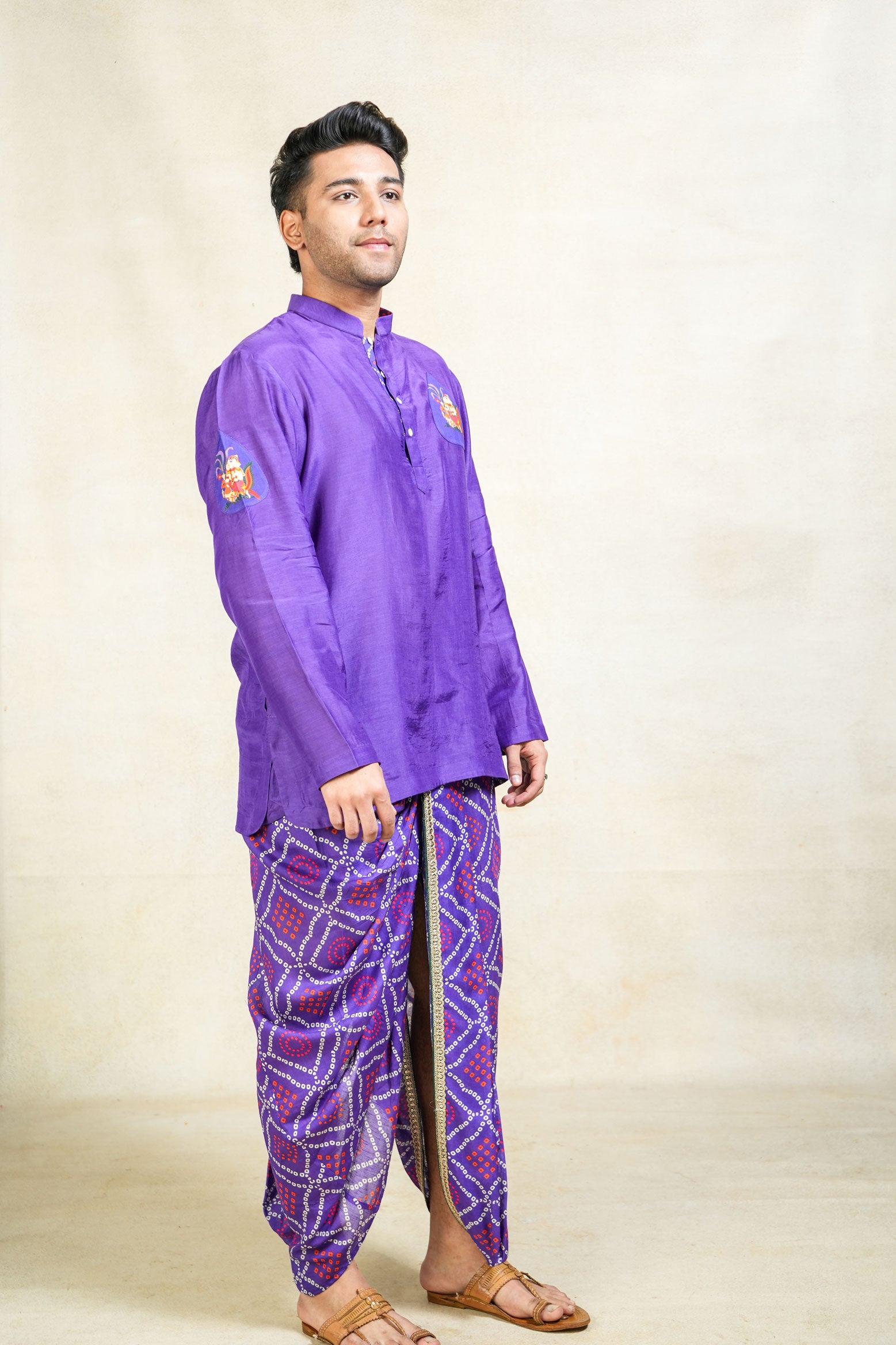 Herambh purple Ganesh appliqué kurta