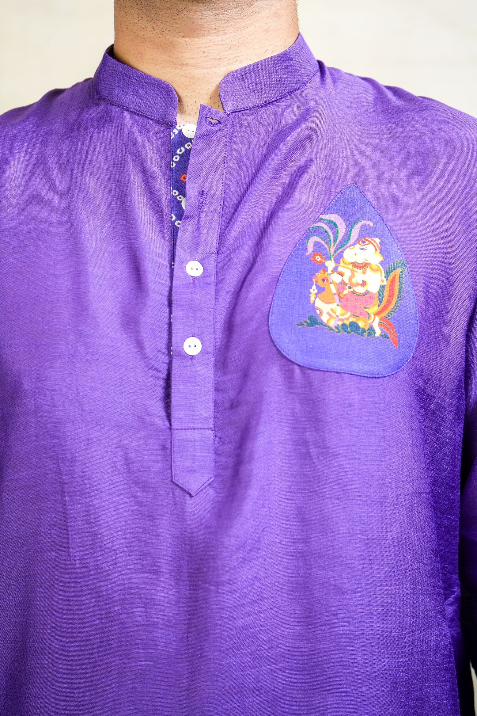 Herambh purple Ganesh appliqué kurta