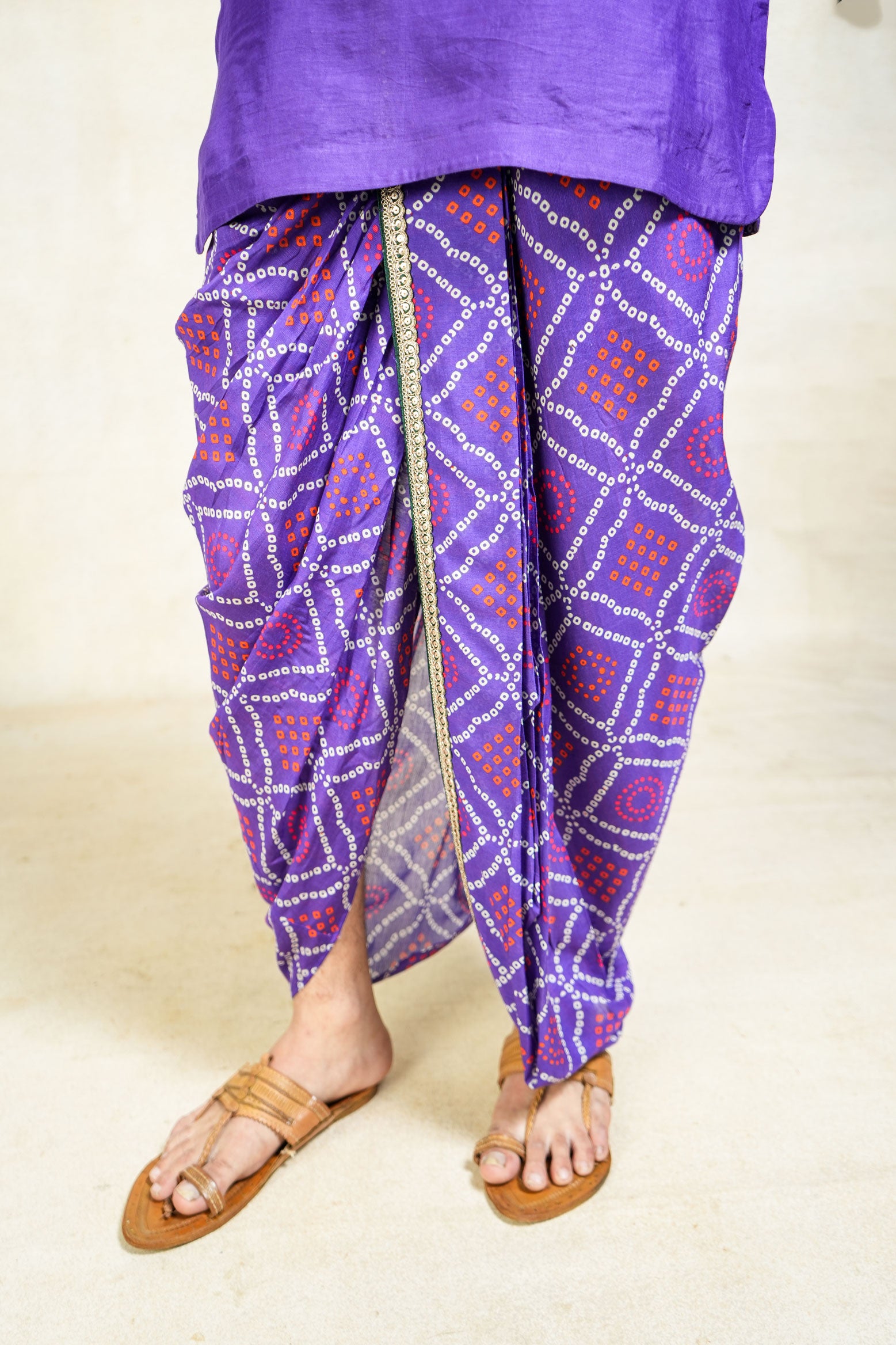 Herambh purple stitched dhoit + kurta set (set of 2)