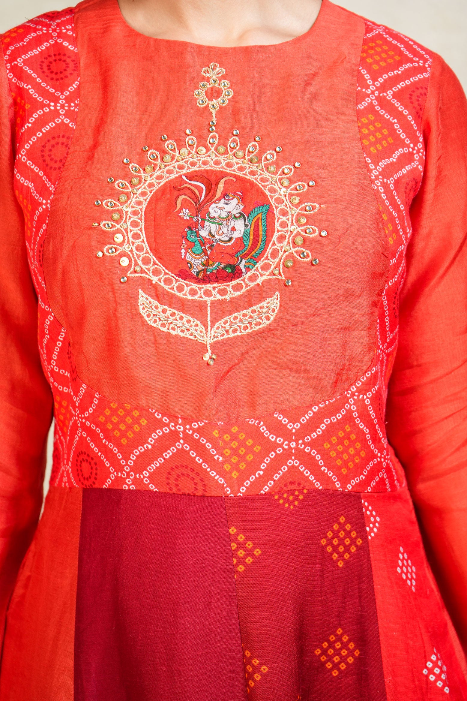 Varenya red anarkali + churirdar + dupatta (set of 3)