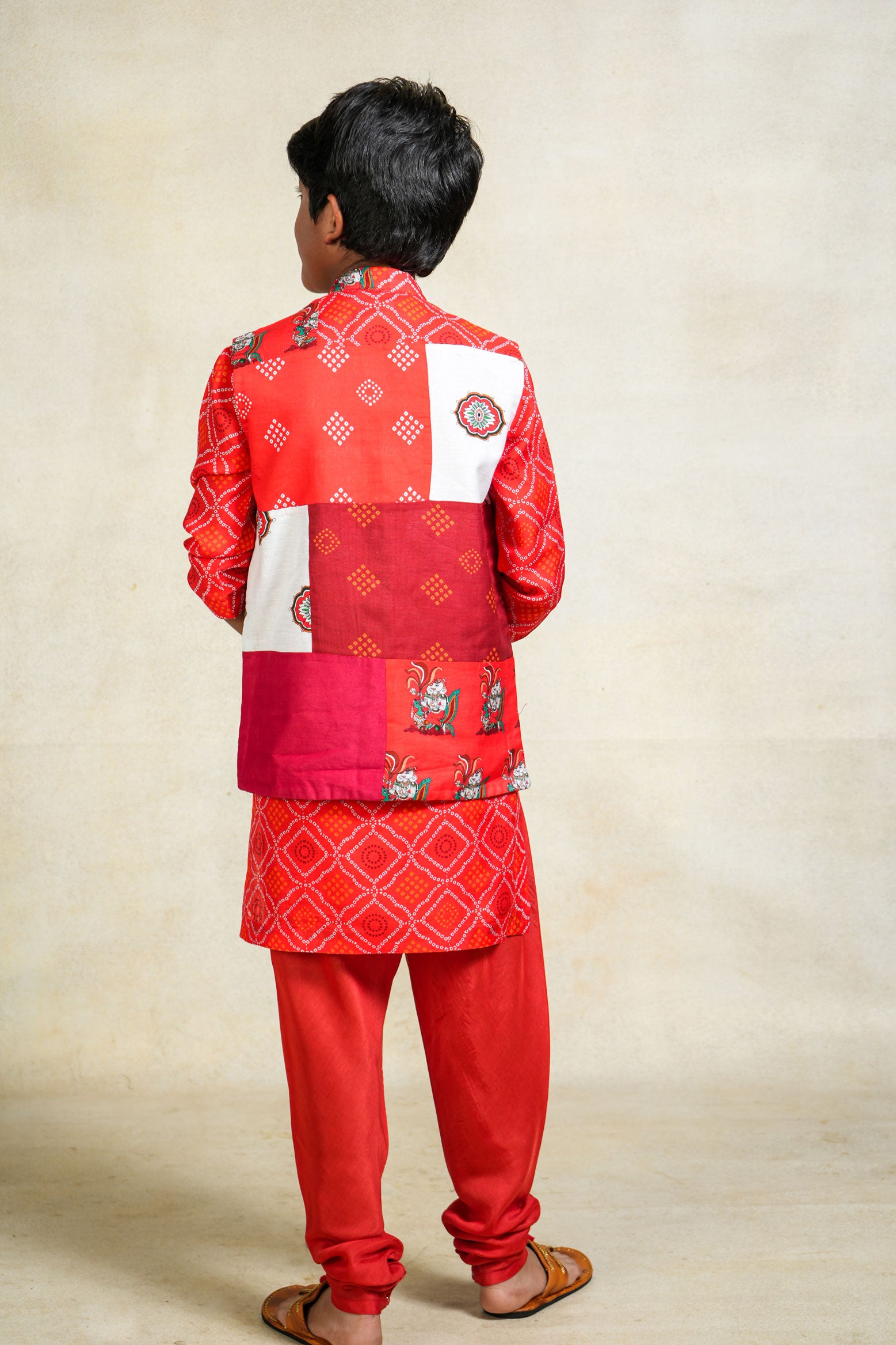 Bappa red Kurta + pant + jacket ( set of 3 )