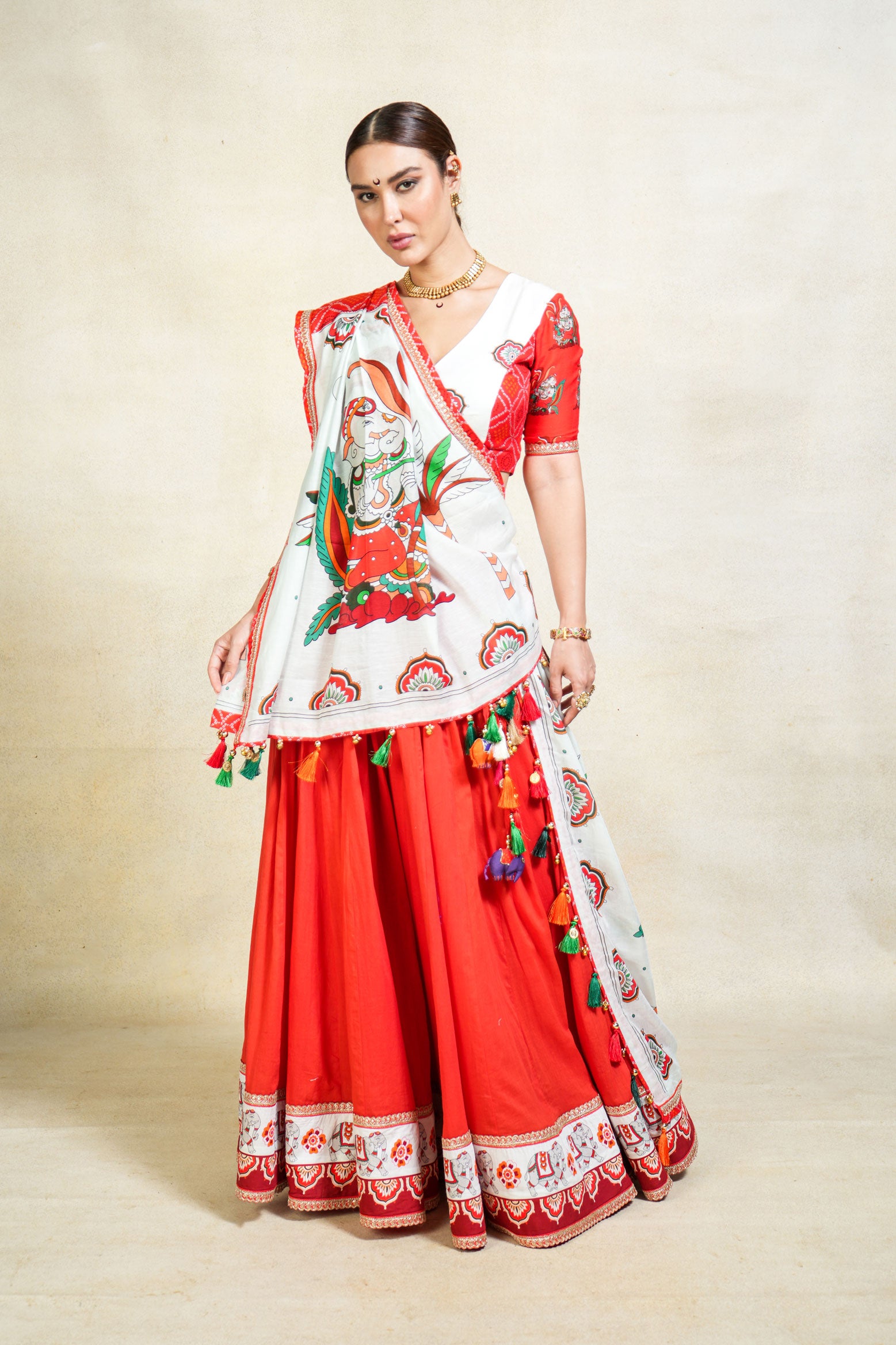 Herambh red bandhani dupatta