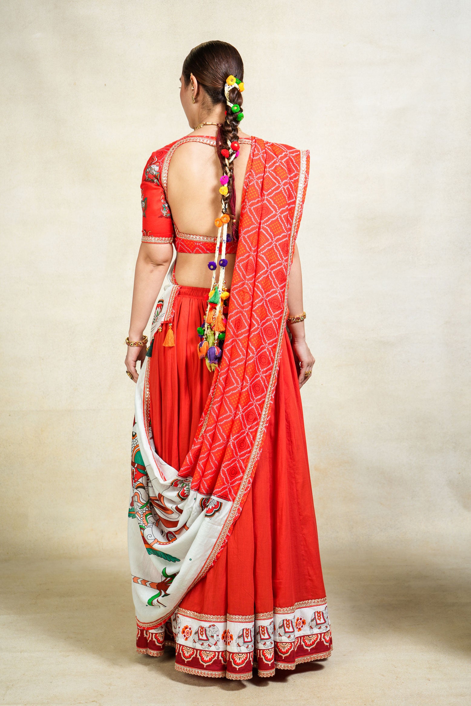 Herambh red bandhani dupatta