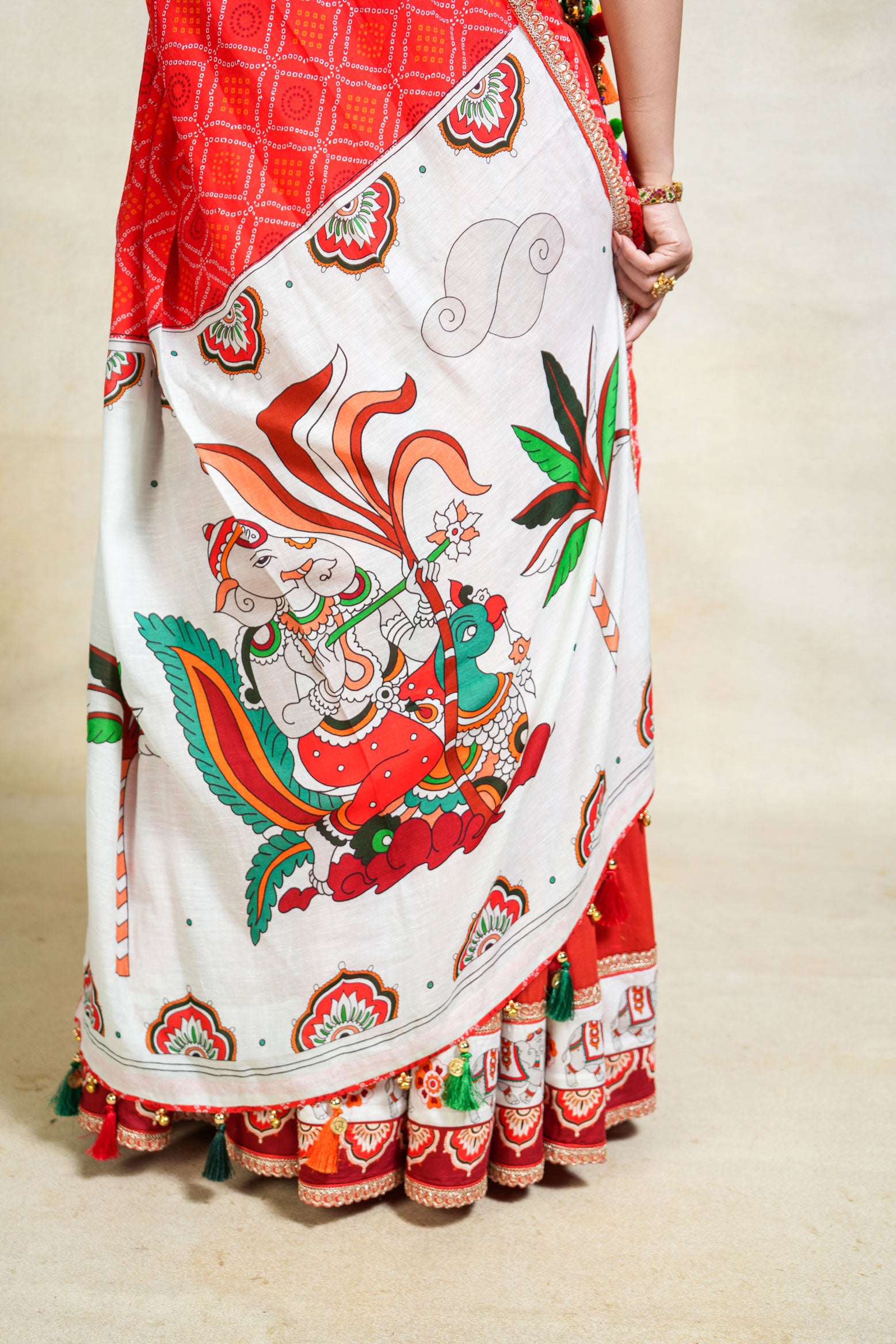Herambh red bandhani dupatta