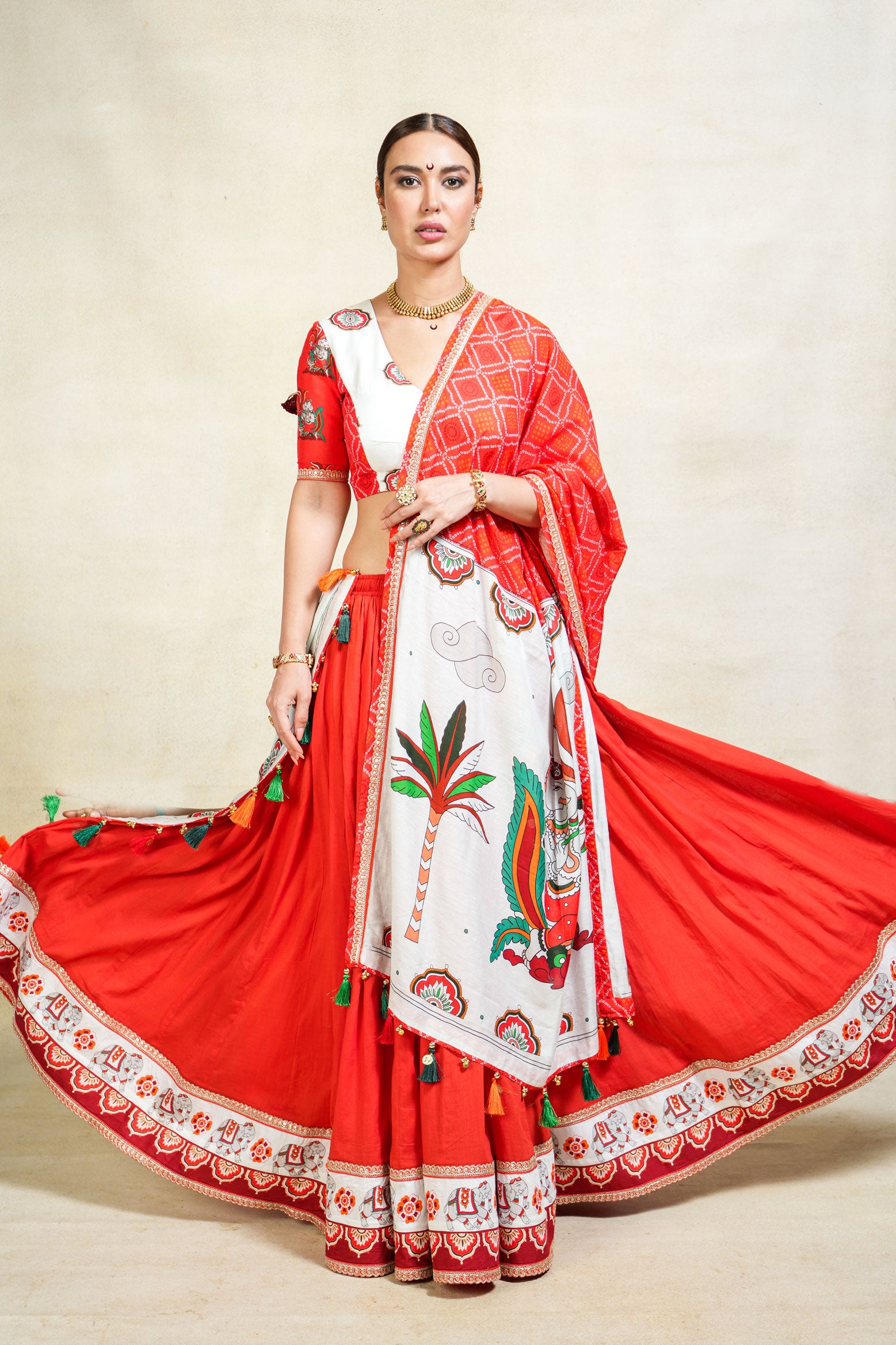Herambh red bandhani dupatta