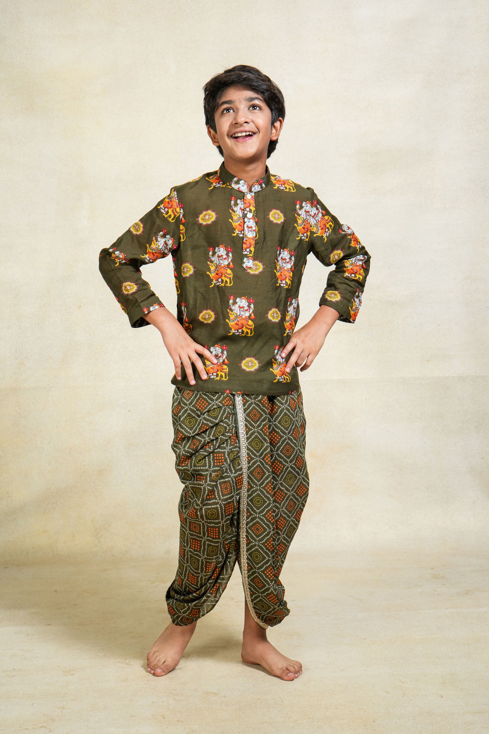 Bal Ganesh green kurta + stitched dhoti set ( set of 2)