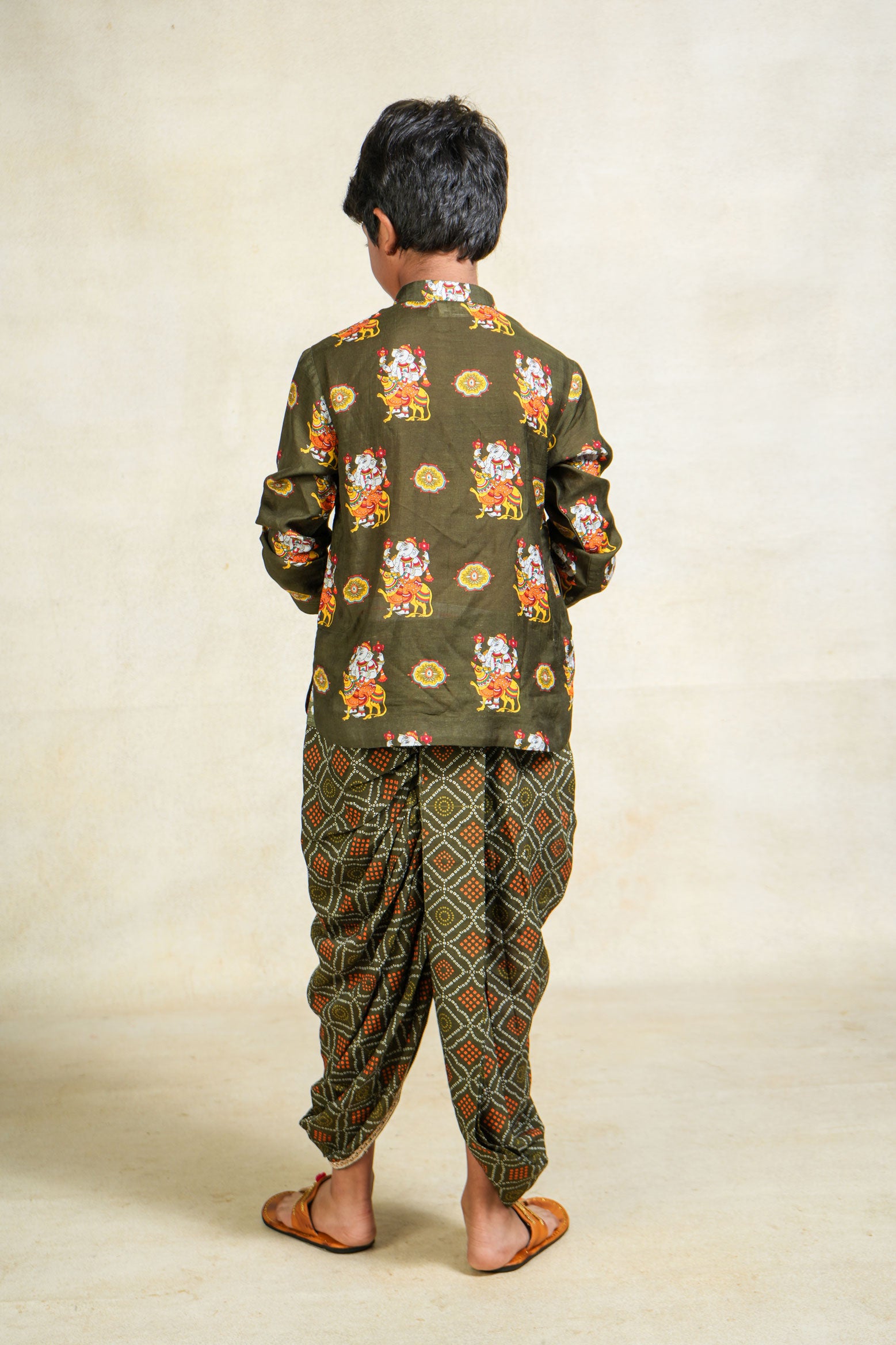 Bal Ganesh green kurta + stitched dhoti set ( set of 2)