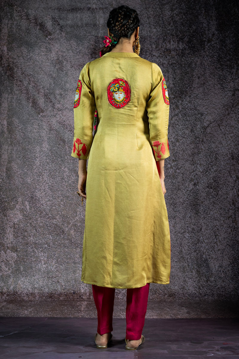 PADMA SAAJ PISTA METALLIC KURTA + SALWAR+ DUPATTA (SET OF 3)