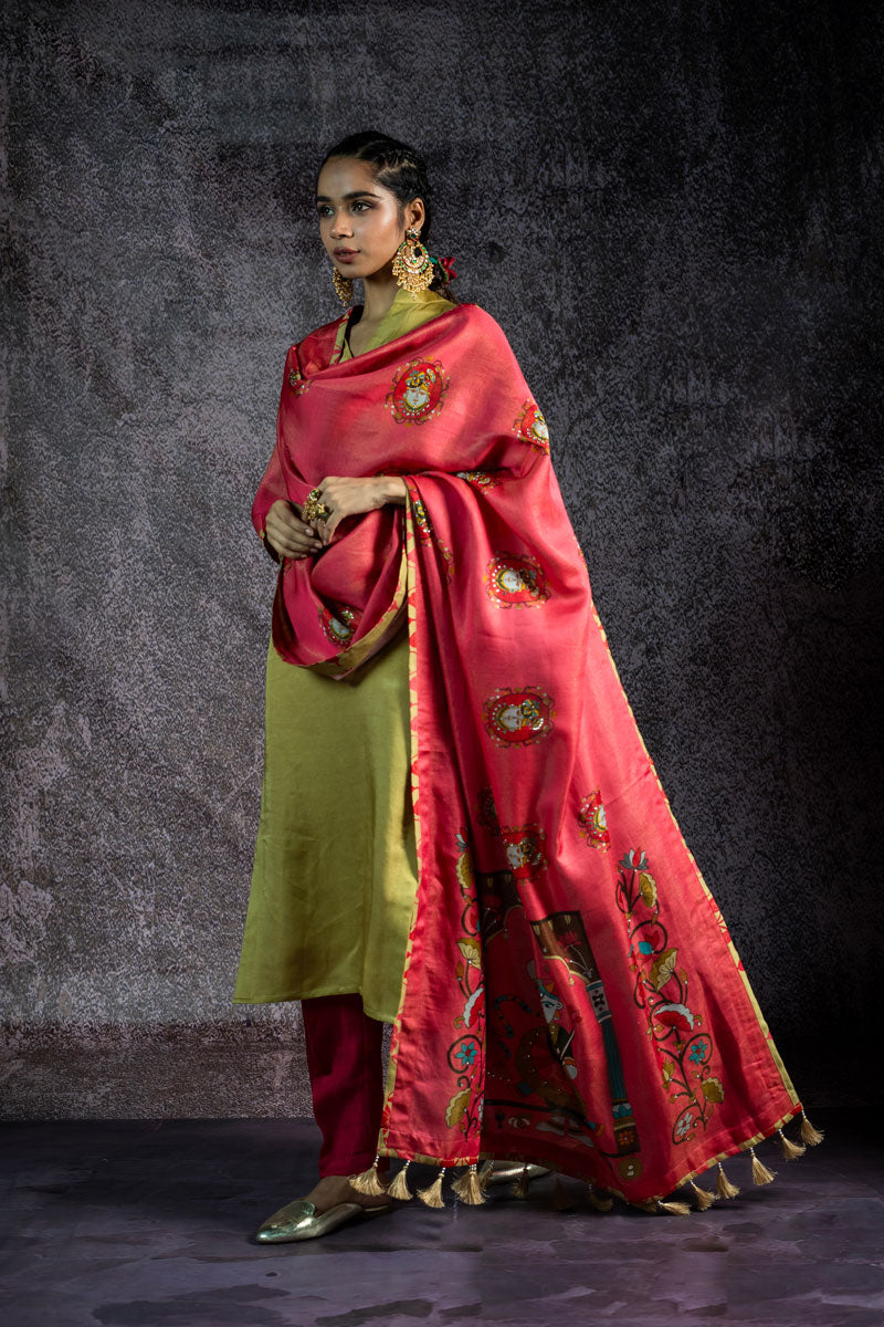 PADMA SAAJ PISTA METALLIC KURTA + SALWAR+ DUPATTA (SET OF 3)