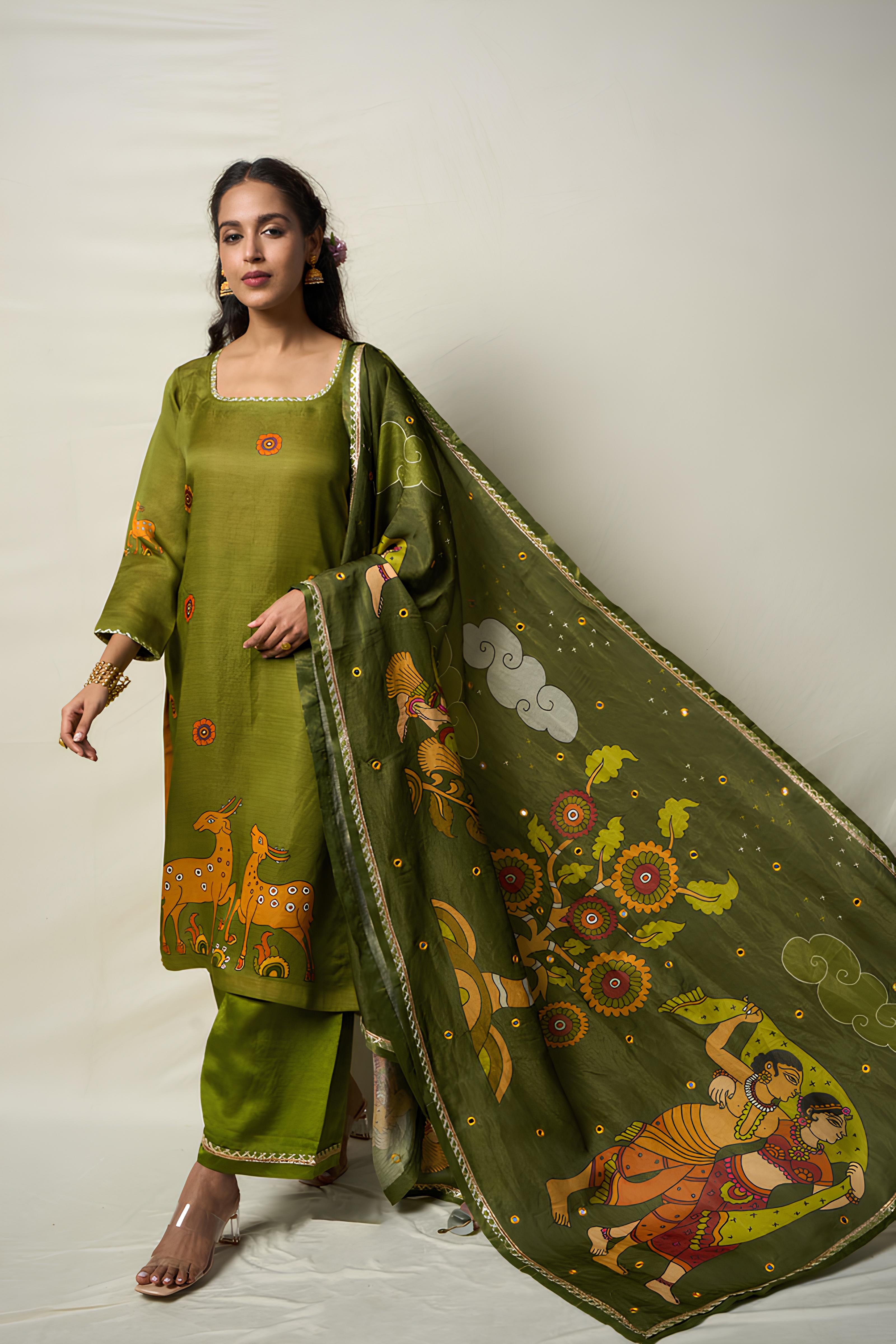 VANA MRIGA GREEN DUPATTA