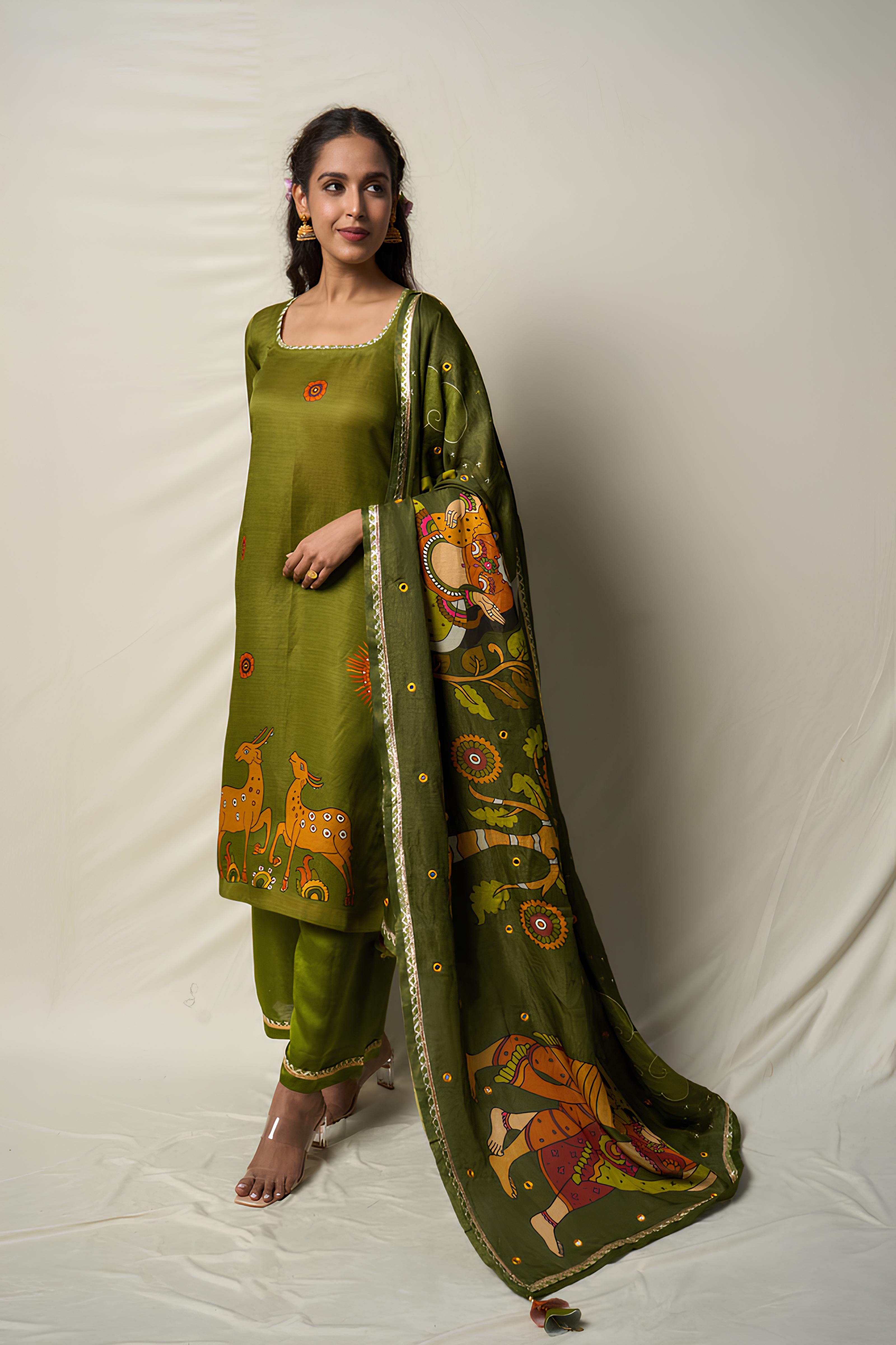 VANA MRIGA GREEN DUPATTA