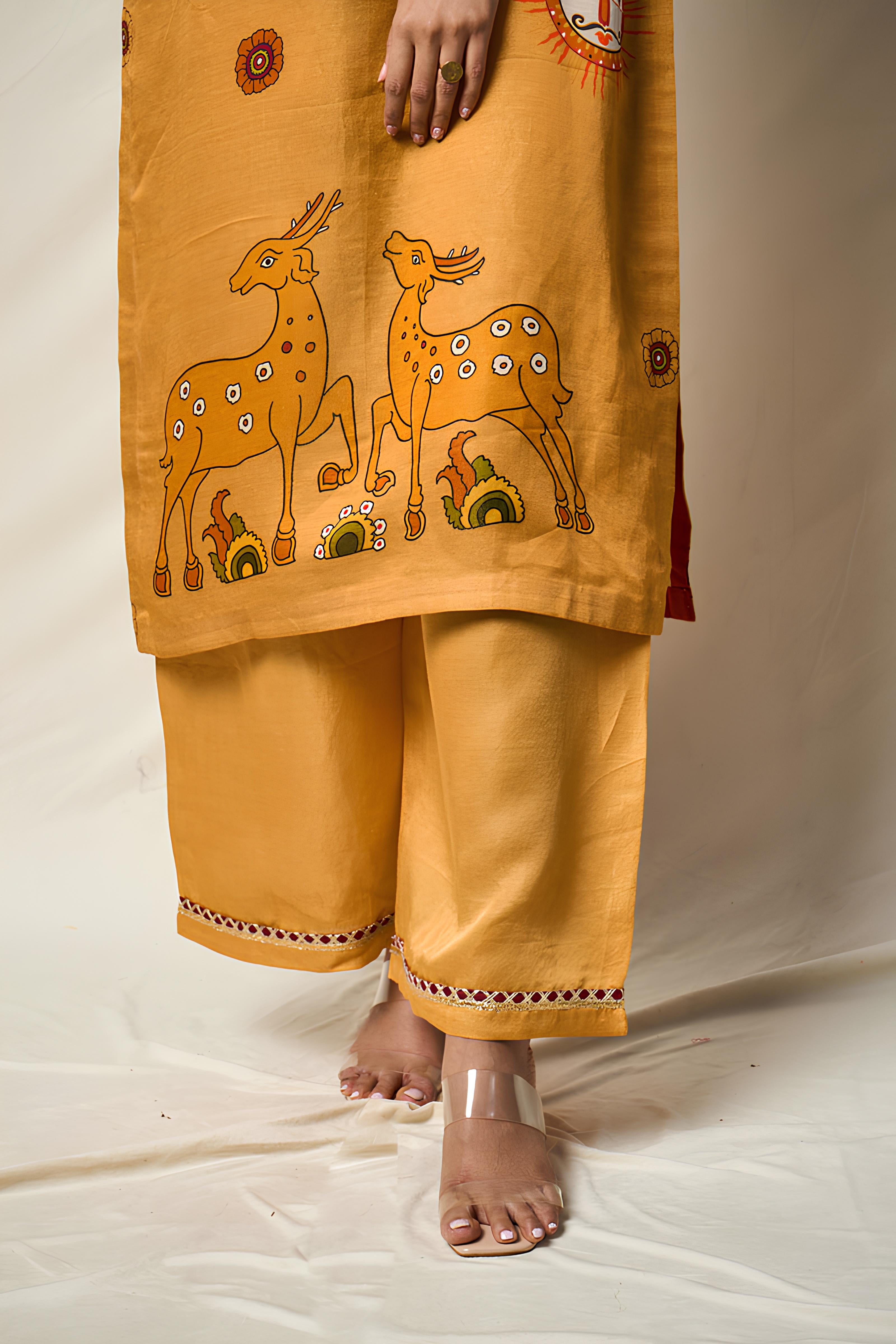 VANA MRIGA YELLOW KURTA + PALAZZO + DUPATTA SET (SET OF 3)