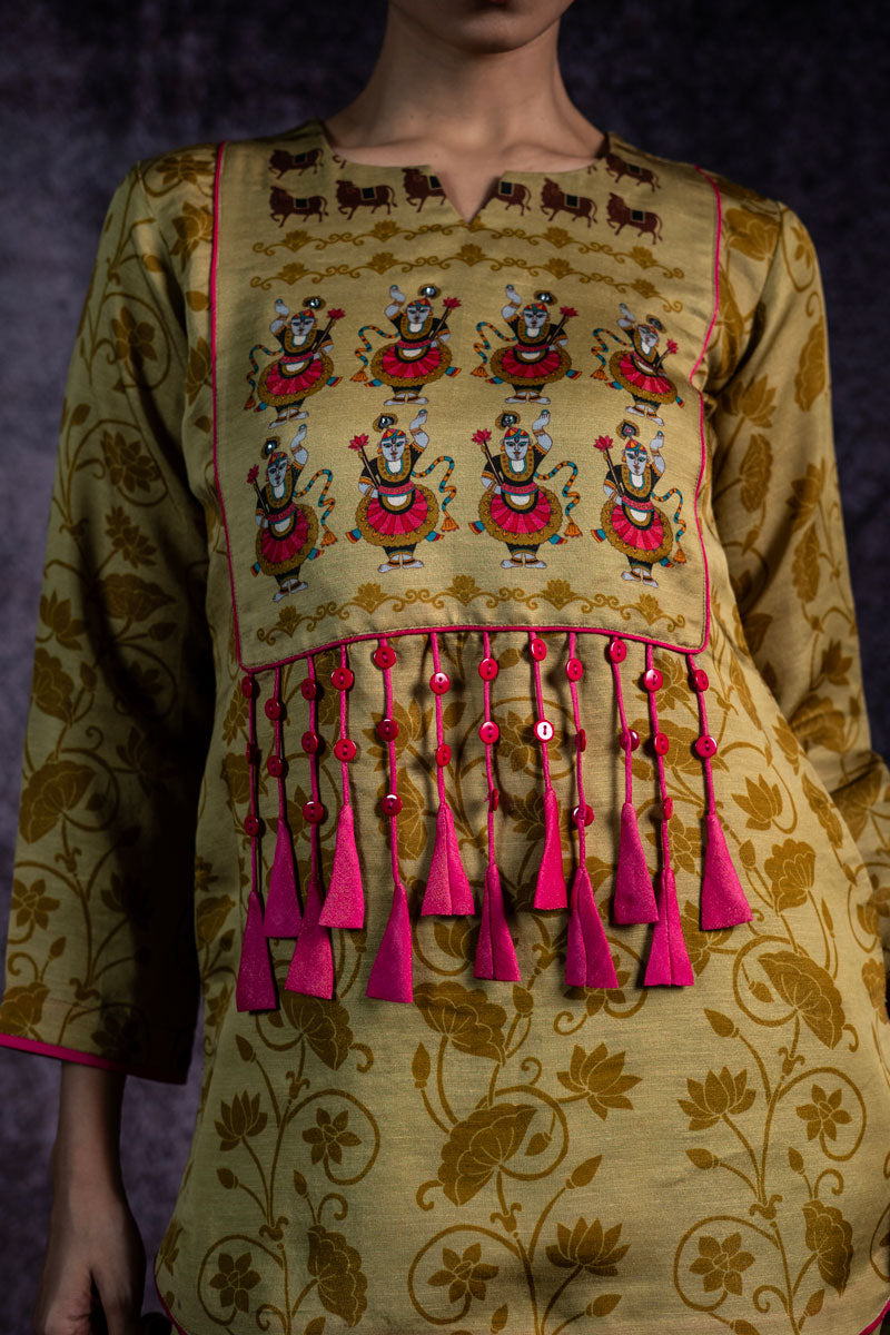 VRAJ LEELA METALLIC PISTA KURTA + DHOTI ( SET OF 2 )