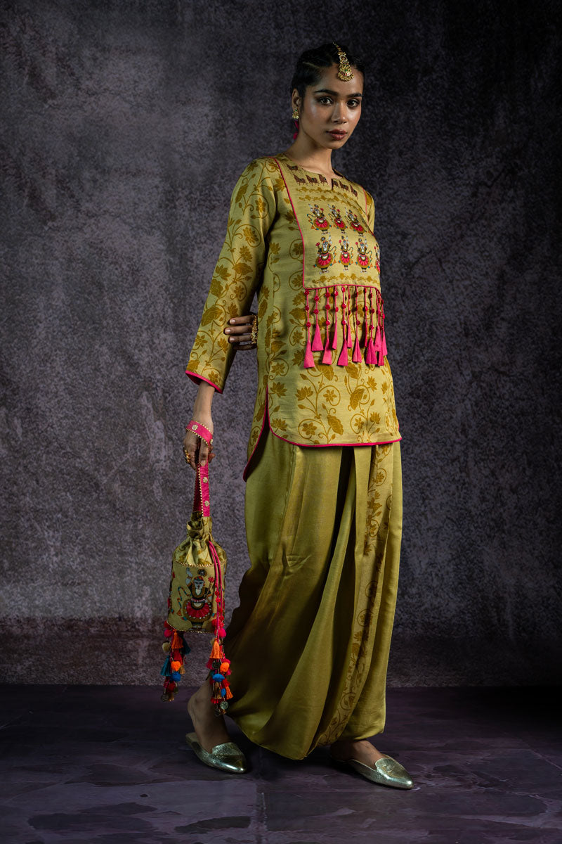 VRAJ LEELA METALLIC PISTA KURTA + DHOTI ( SET OF 2 )